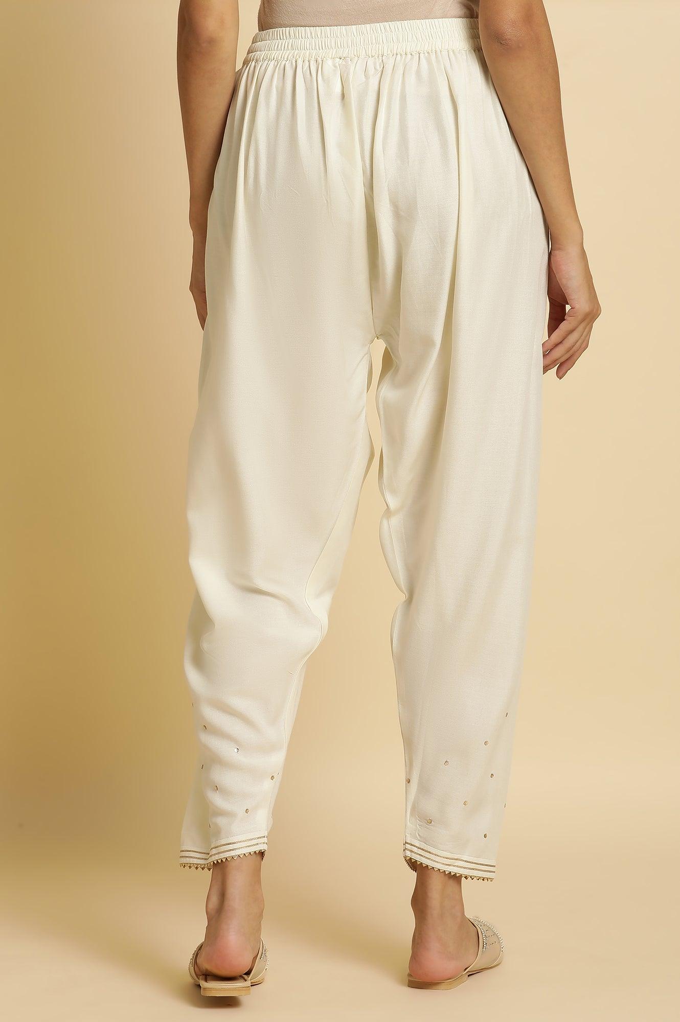 Ecru Embroidered Salwar Pants - wforwoman
