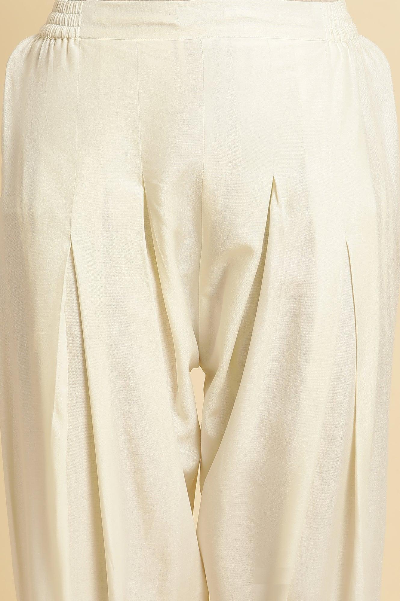 Ecru Embroidered Salwar Pants - wforwoman