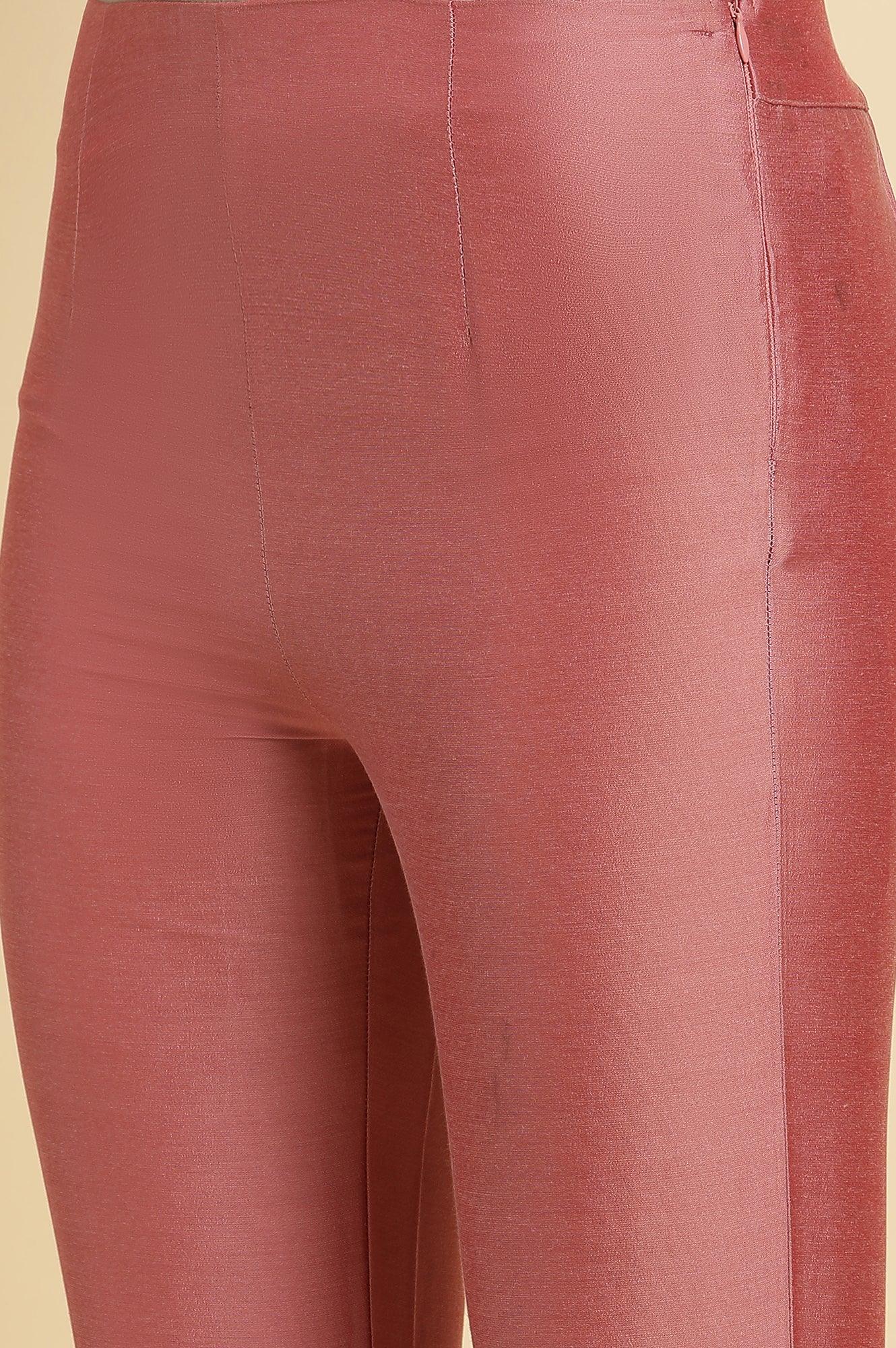 Pink Festive Solid Slim Pants - wforwoman