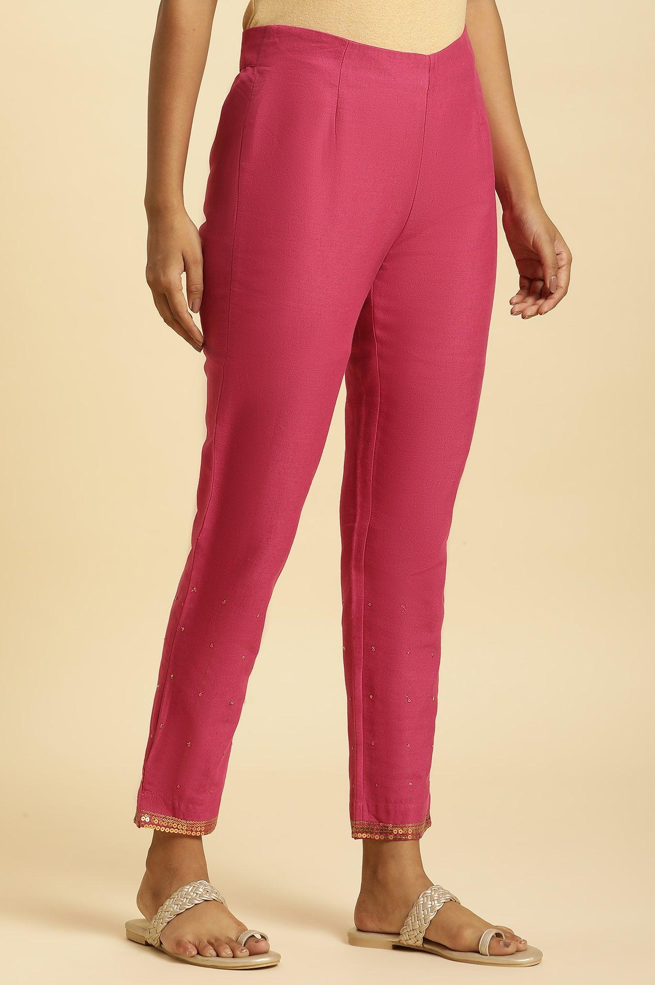 Pink Slim Pants With Metallic Sequin - wforwoman