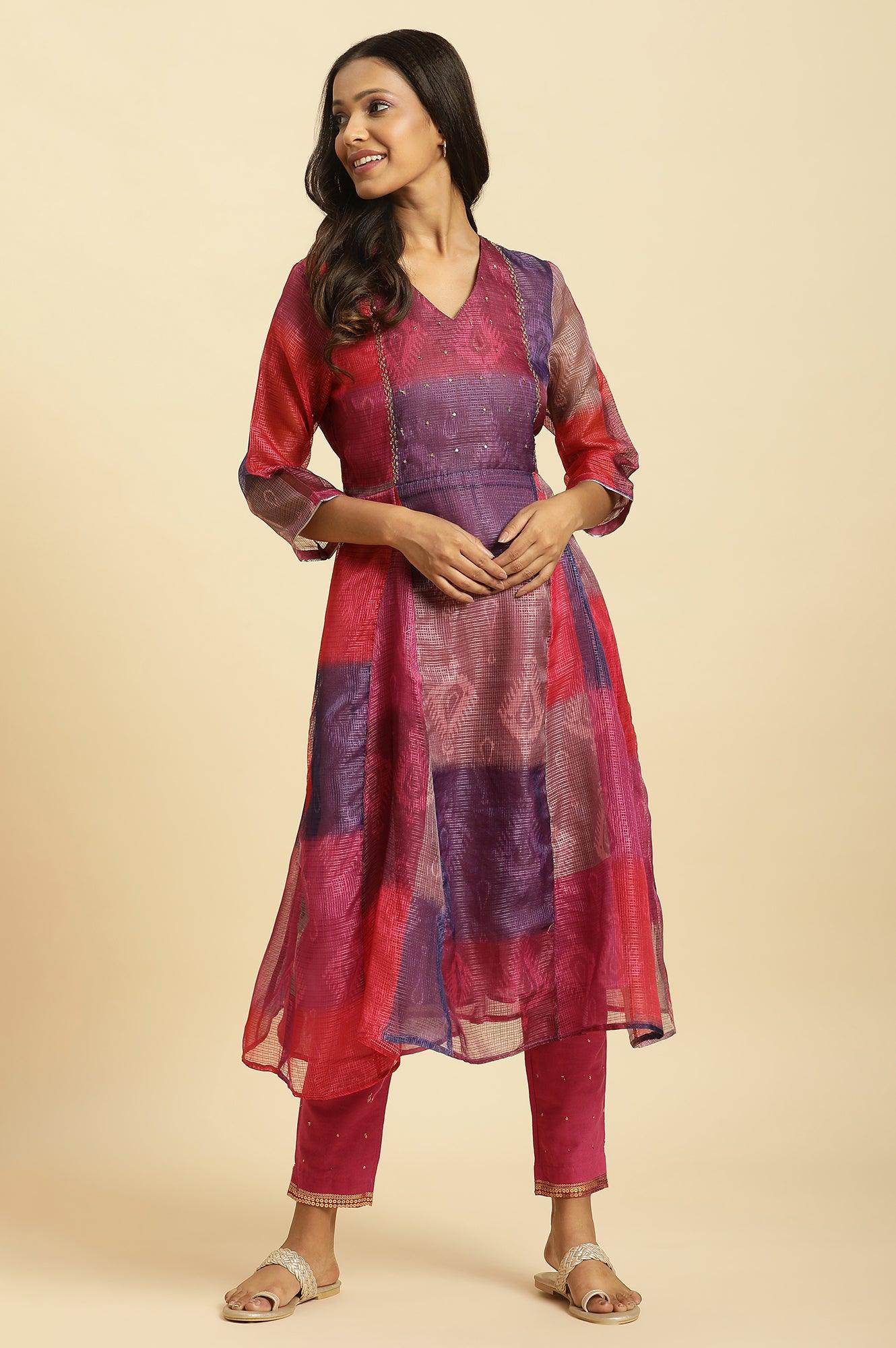 Pink Slim Pants With Metallic Sequin - wforwoman