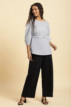 Navy Blue Pin Tuck Trouser Pants - wforwoman