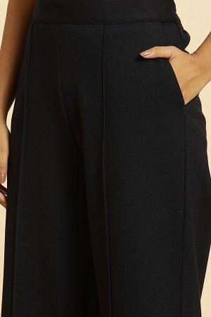 Navy Blue Pin Tuck Trouser Pants - wforwoman