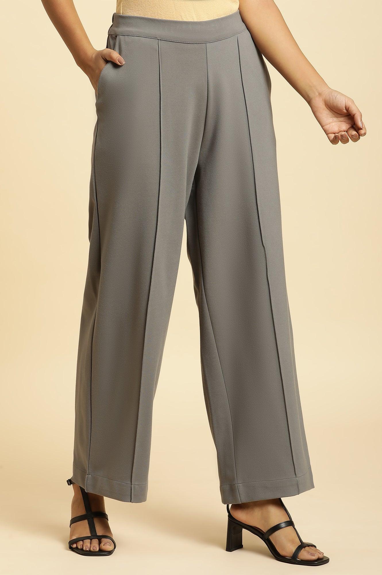 Grey Pin Tuck Trouser Pants - wforwoman
