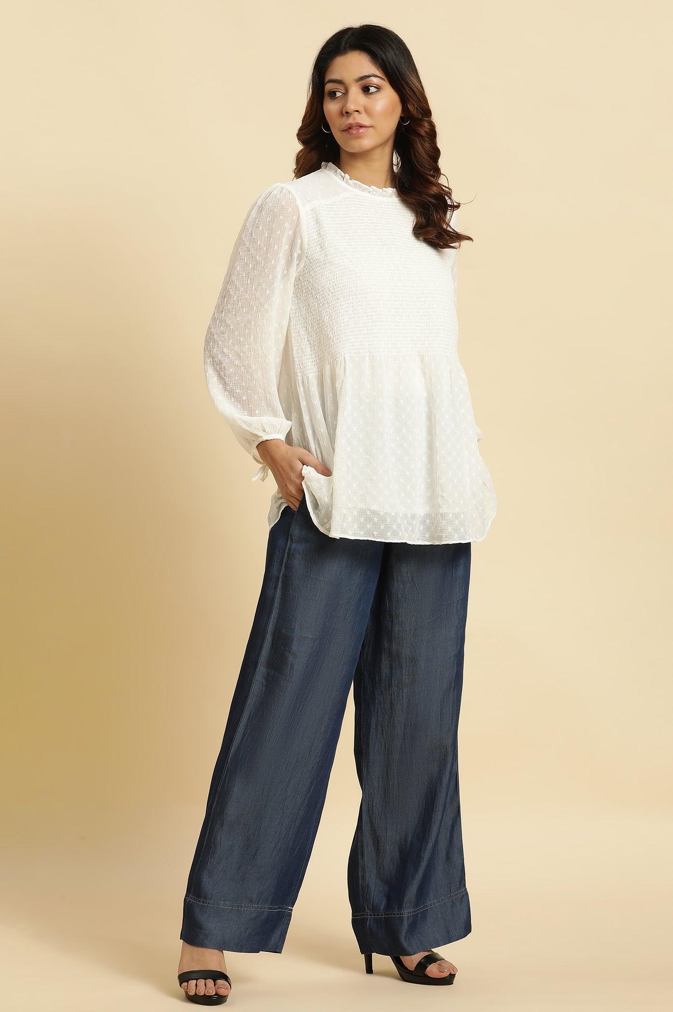 Blue Wide Leg Denim Flared Pants - wforwoman