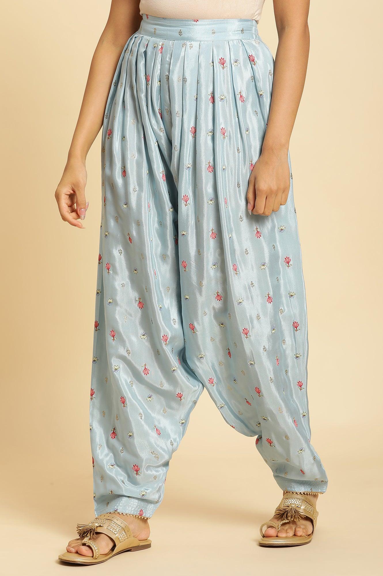 Sky Blue Floral Printed Salwar Pants - wforwoman