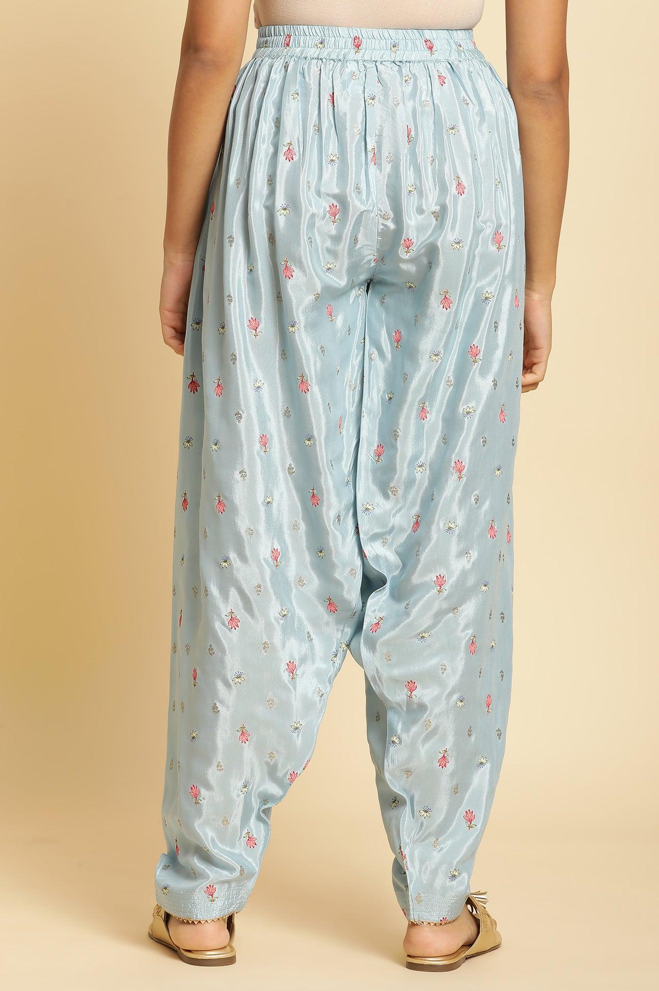 Sky Blue Floral Printed Salwar Pants - wforwoman