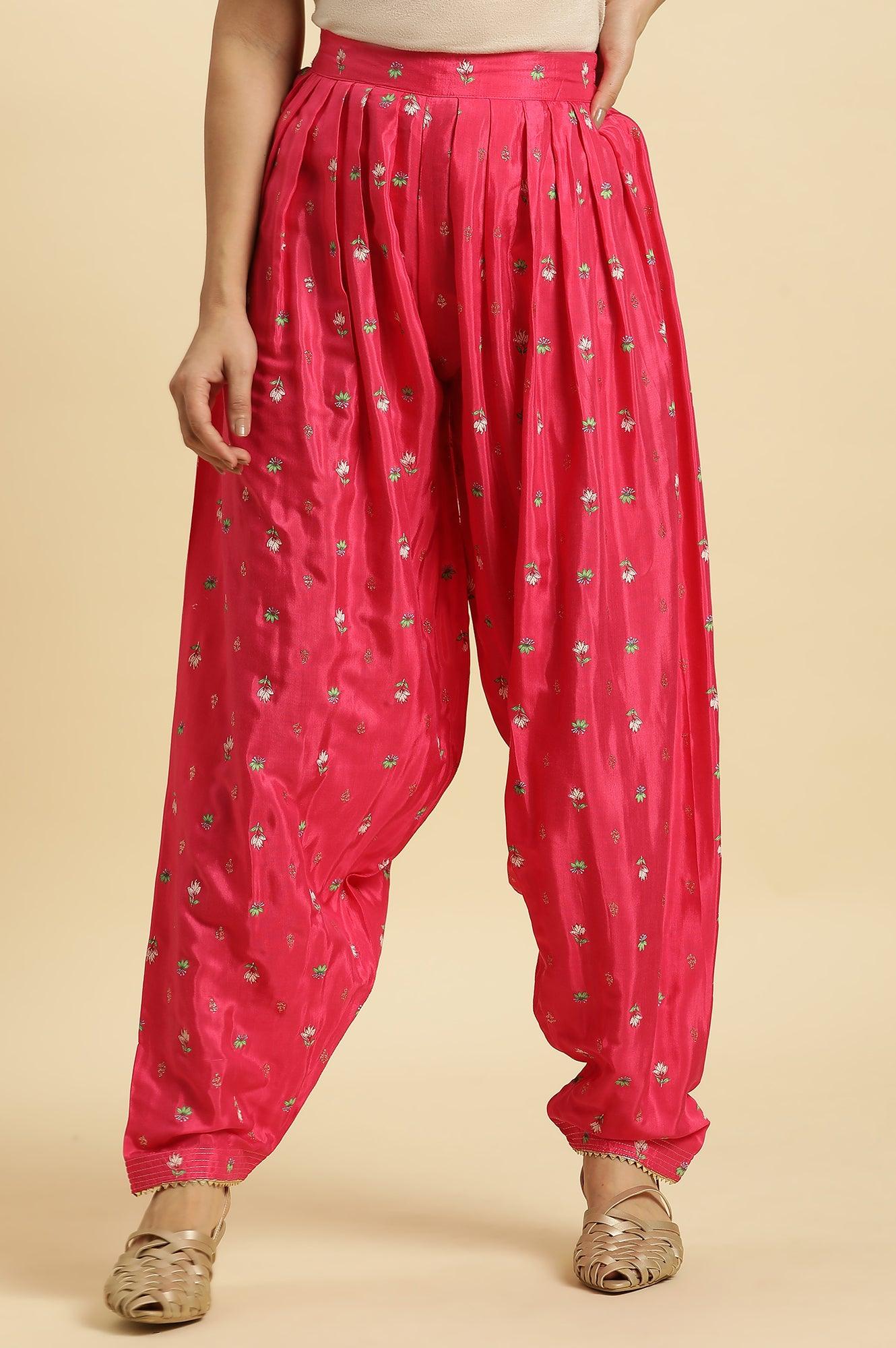 Pink Pleated Floral Printed Salwar Pants - wforwoman