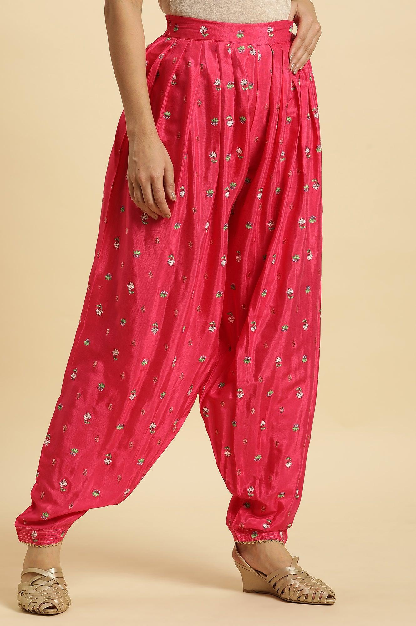Pink Pleated Floral Printed Salwar Pants - wforwoman
