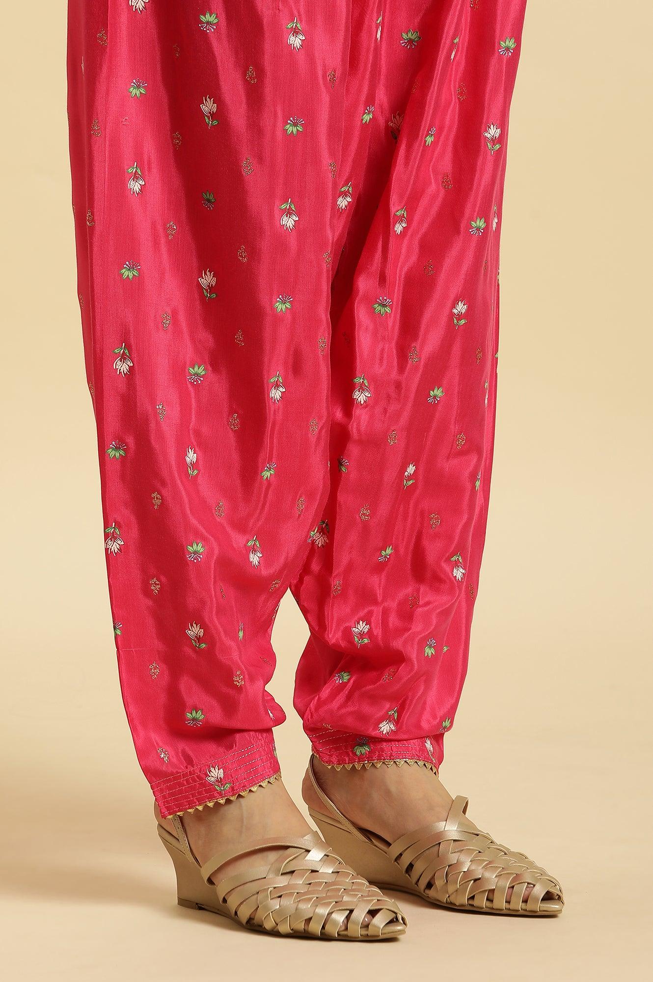 Pink Pleated Floral Printed Salwar Pants - wforwoman