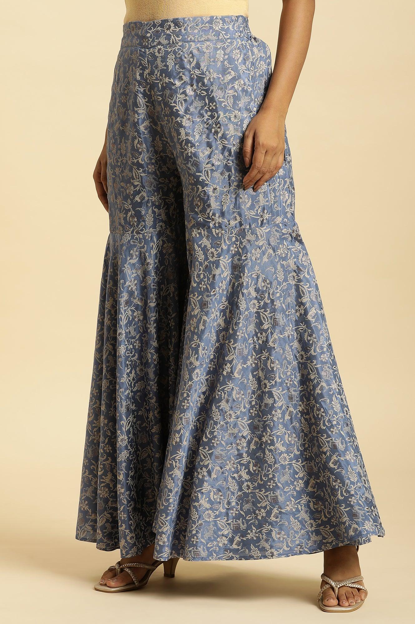 Blue Printed Festive Sharara - wforwoman