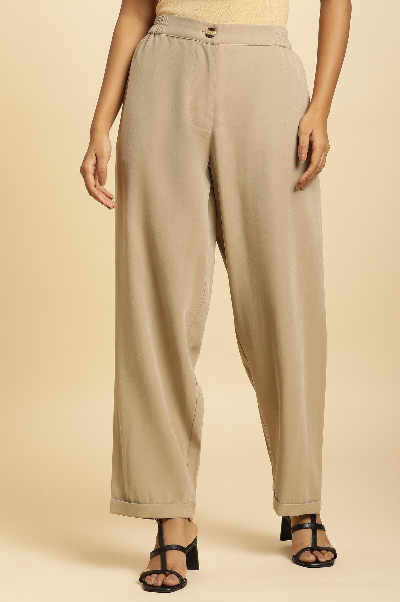 Beige Straight Western Straight Trouser - wforwoman