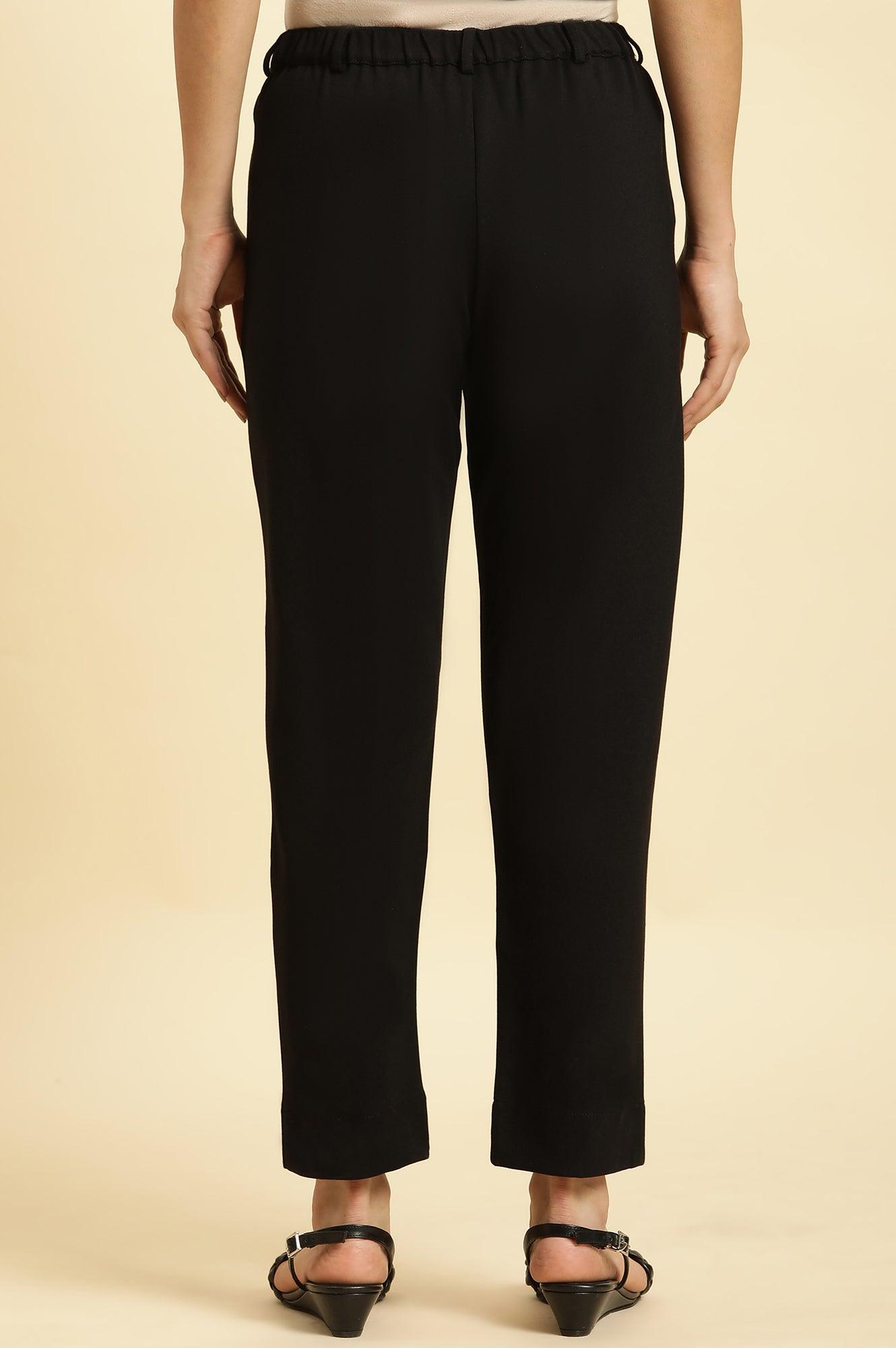 Black Slim Fit Elasticated Western Pants - wforwoman