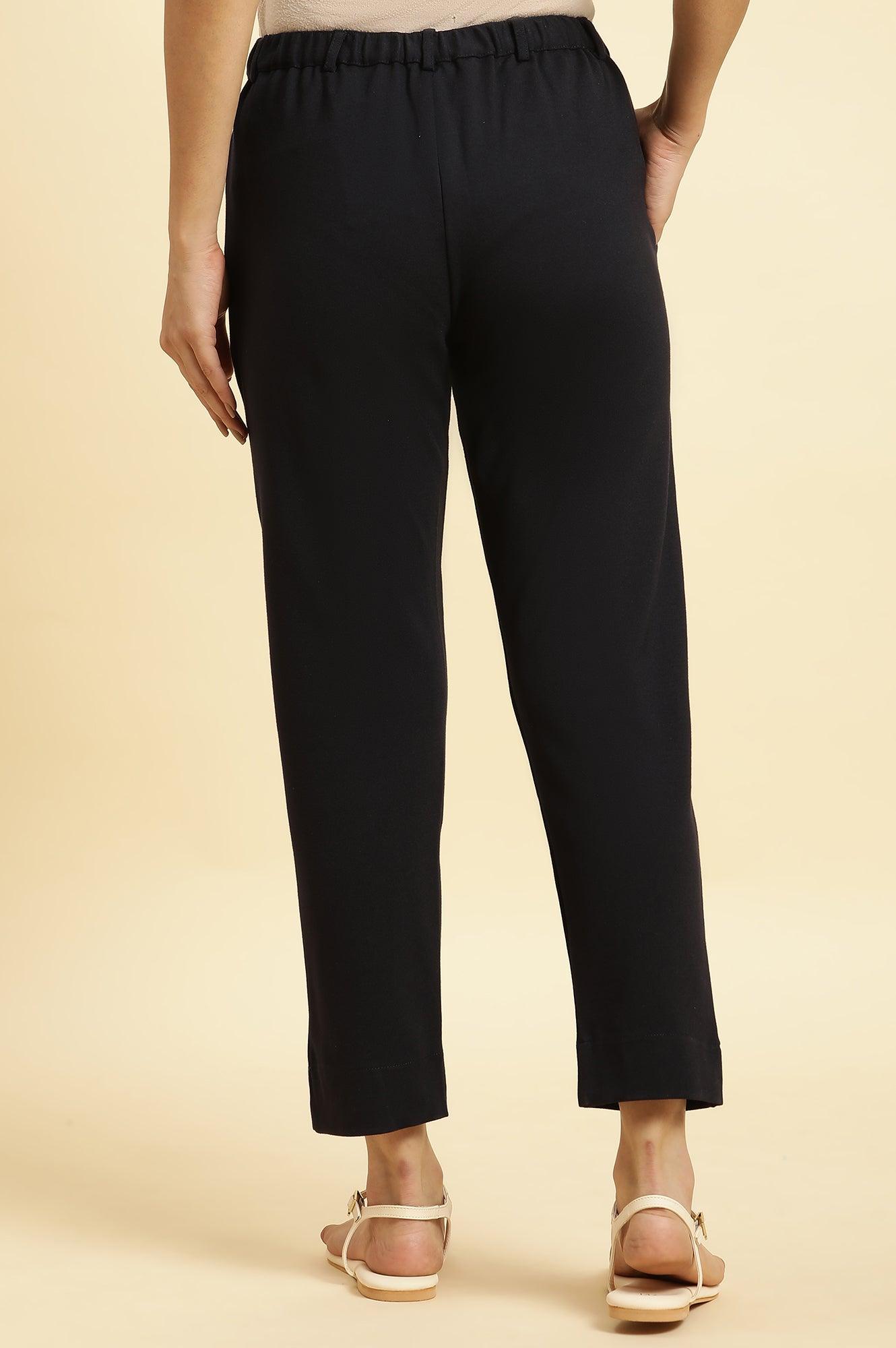 Blue Slim Fit Elasticated Western Pants - wforwoman