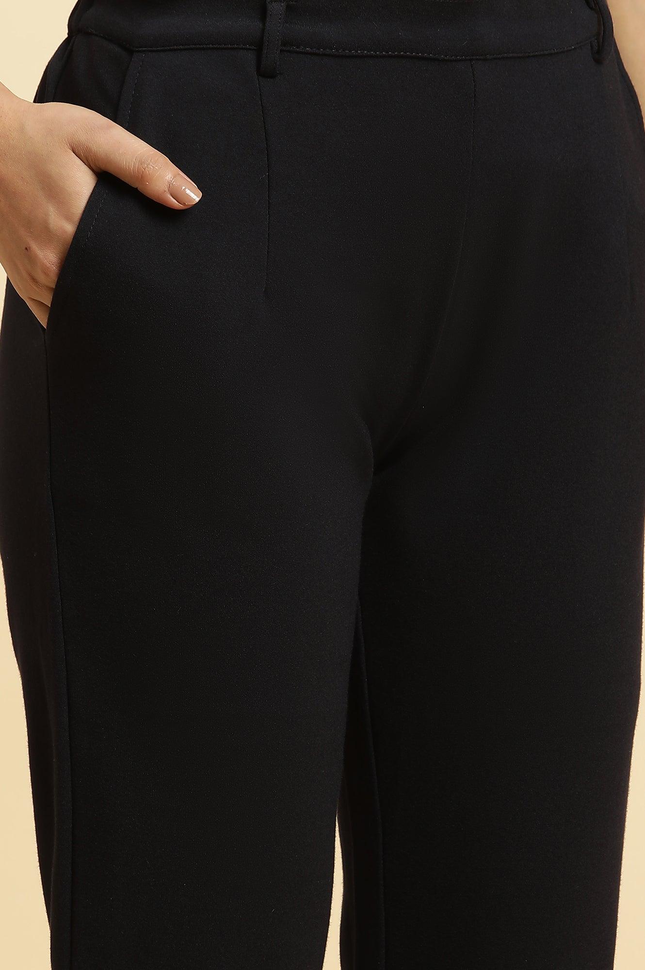 Blue Slim Fit Elasticated Western Pants - wforwoman