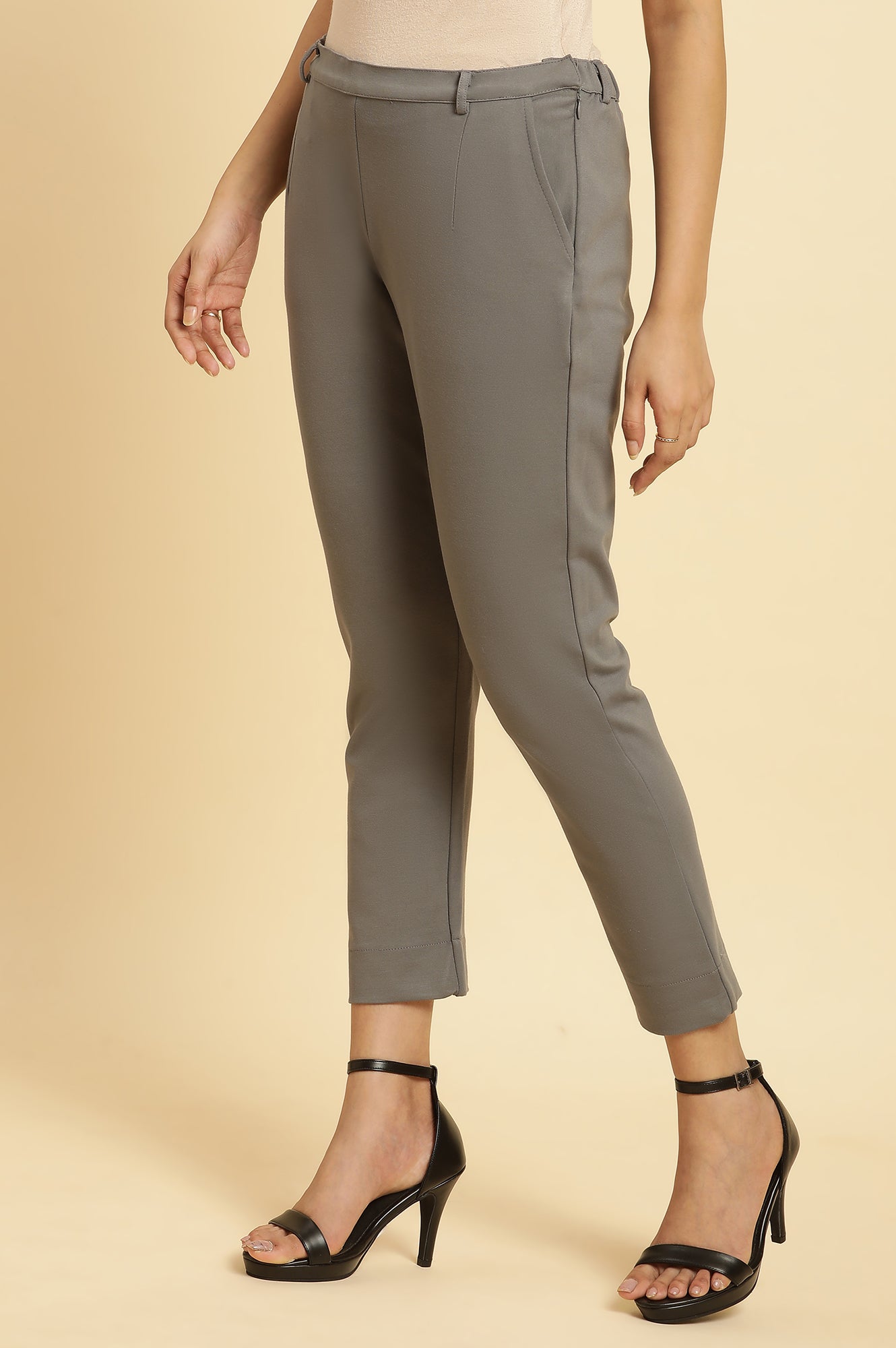 Grey Slim Fit Elasticated Western Pants