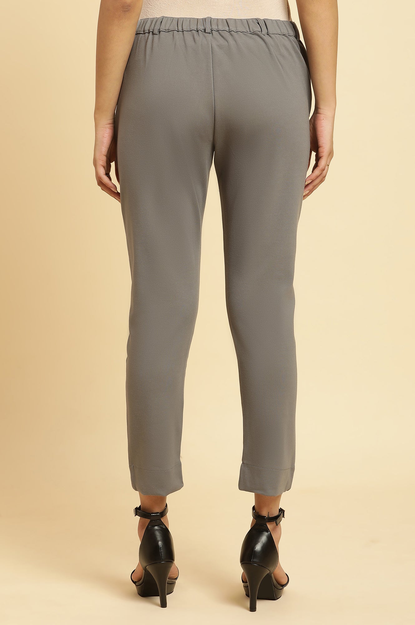 Grey Slim Fit Elasticated Western Pants