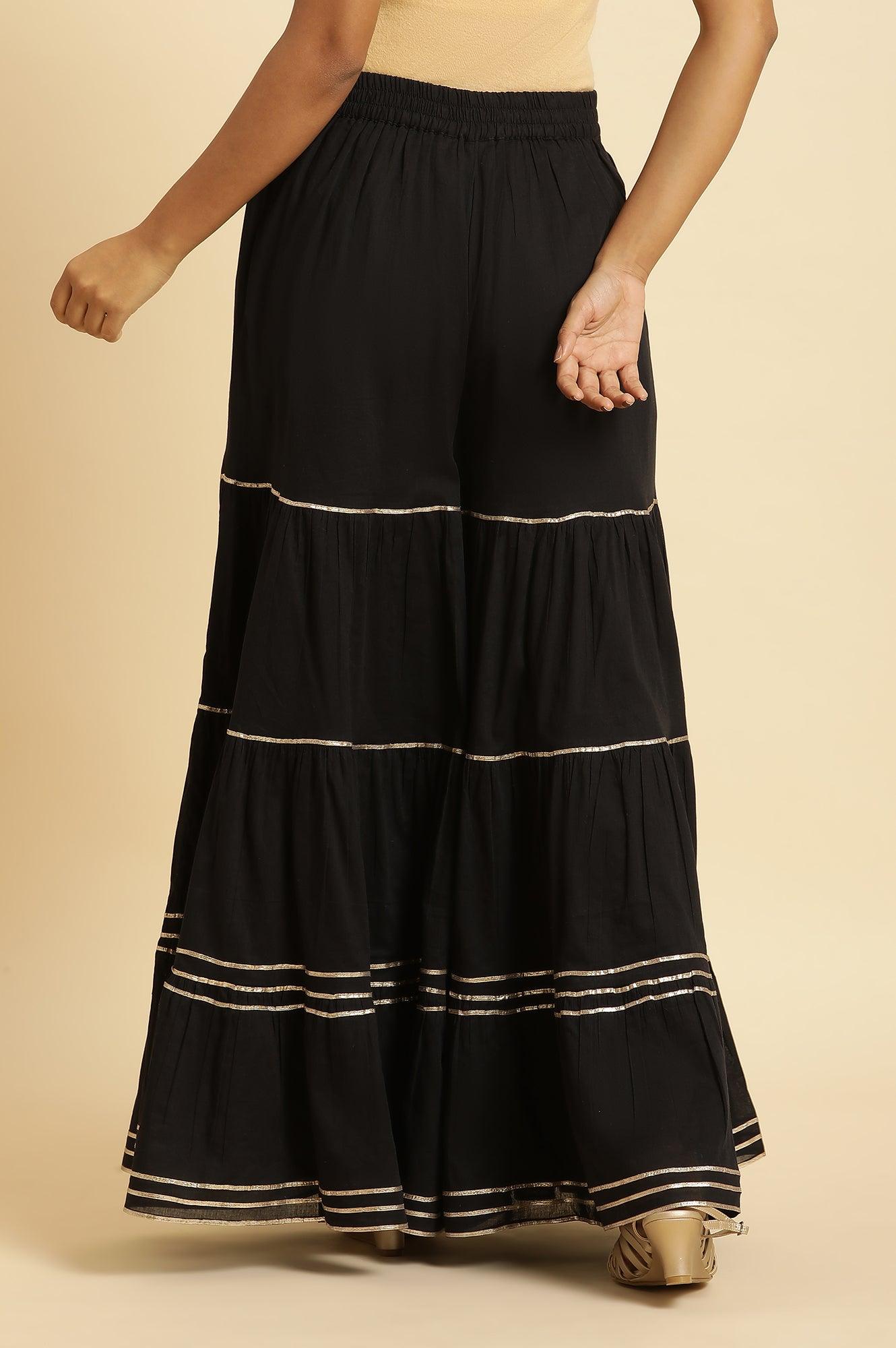 Black Tiered Cotton Sharara With Gota - wforwoman