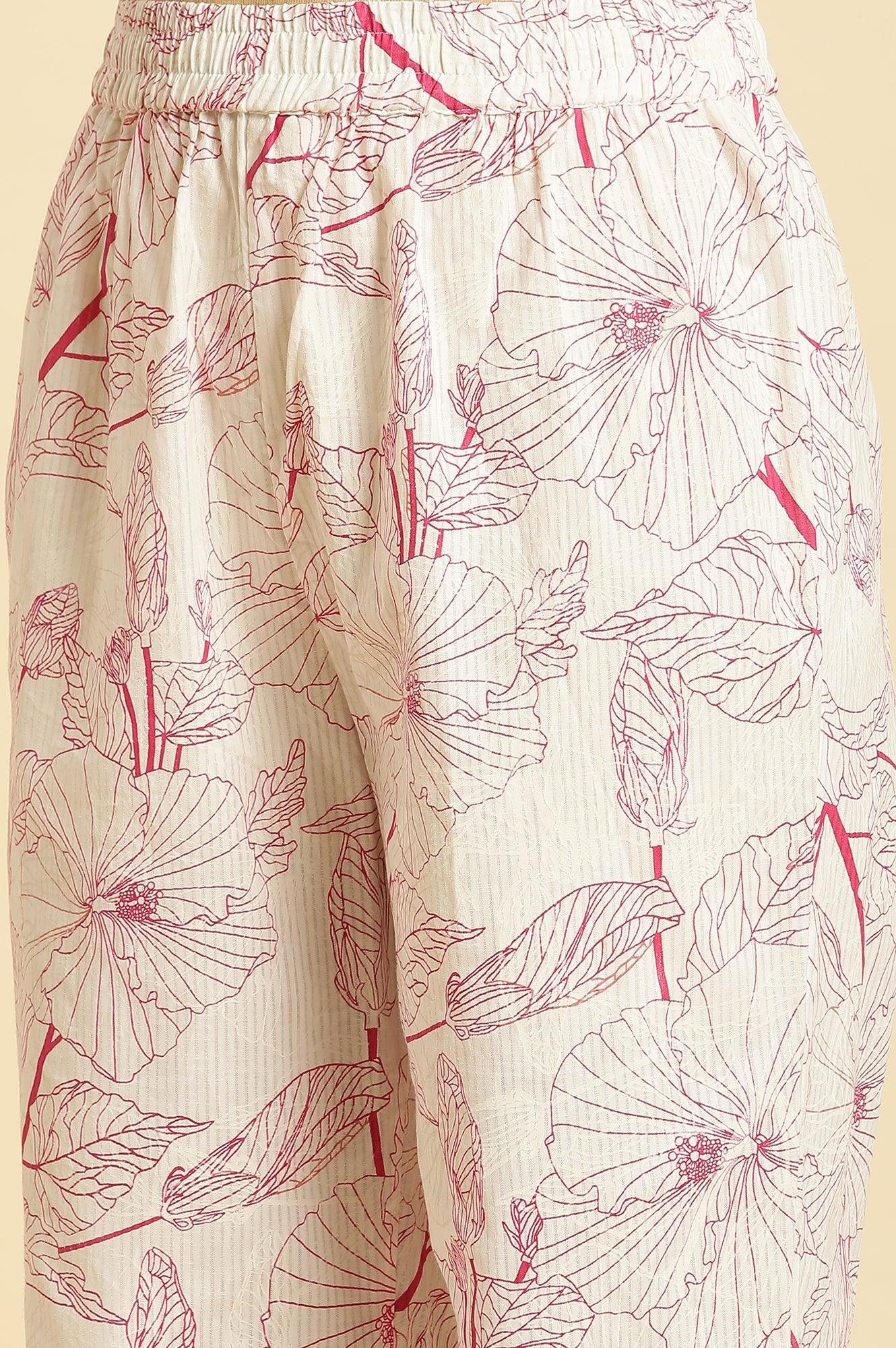 White Floral Printed Kurta And Pants Co-Ord Set - wforwoman