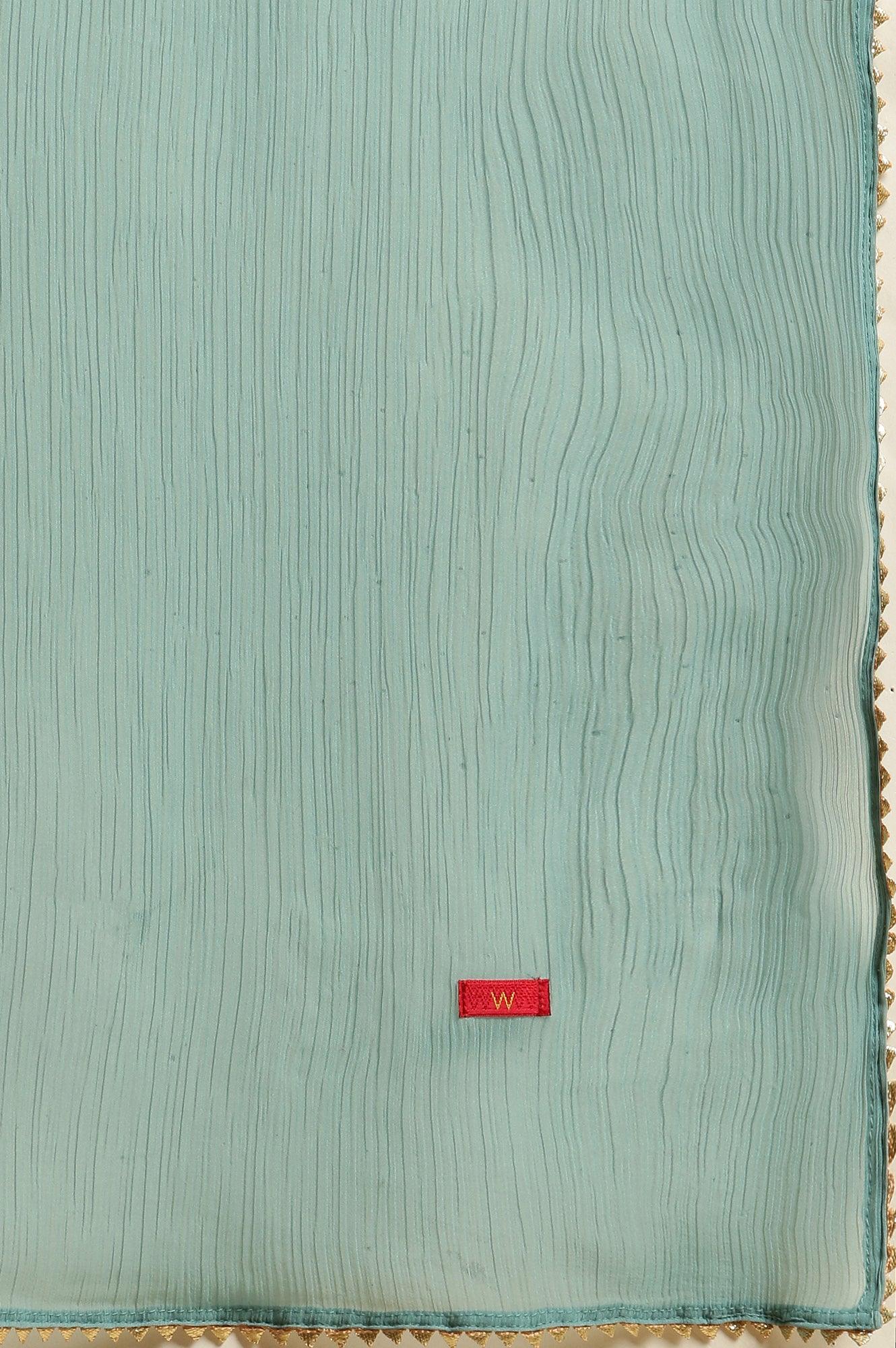 Purple Paisley Printed Gathered Kurta, Pants And Dupatta Set - wforwoman