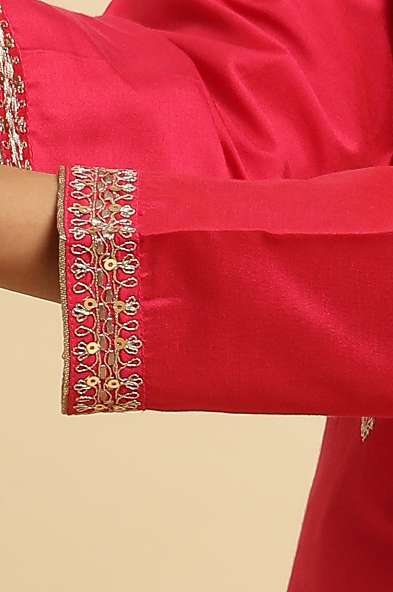 Pink Zari Embroidered Straight Kurta, Pant And Dupatta Set - wforwoman