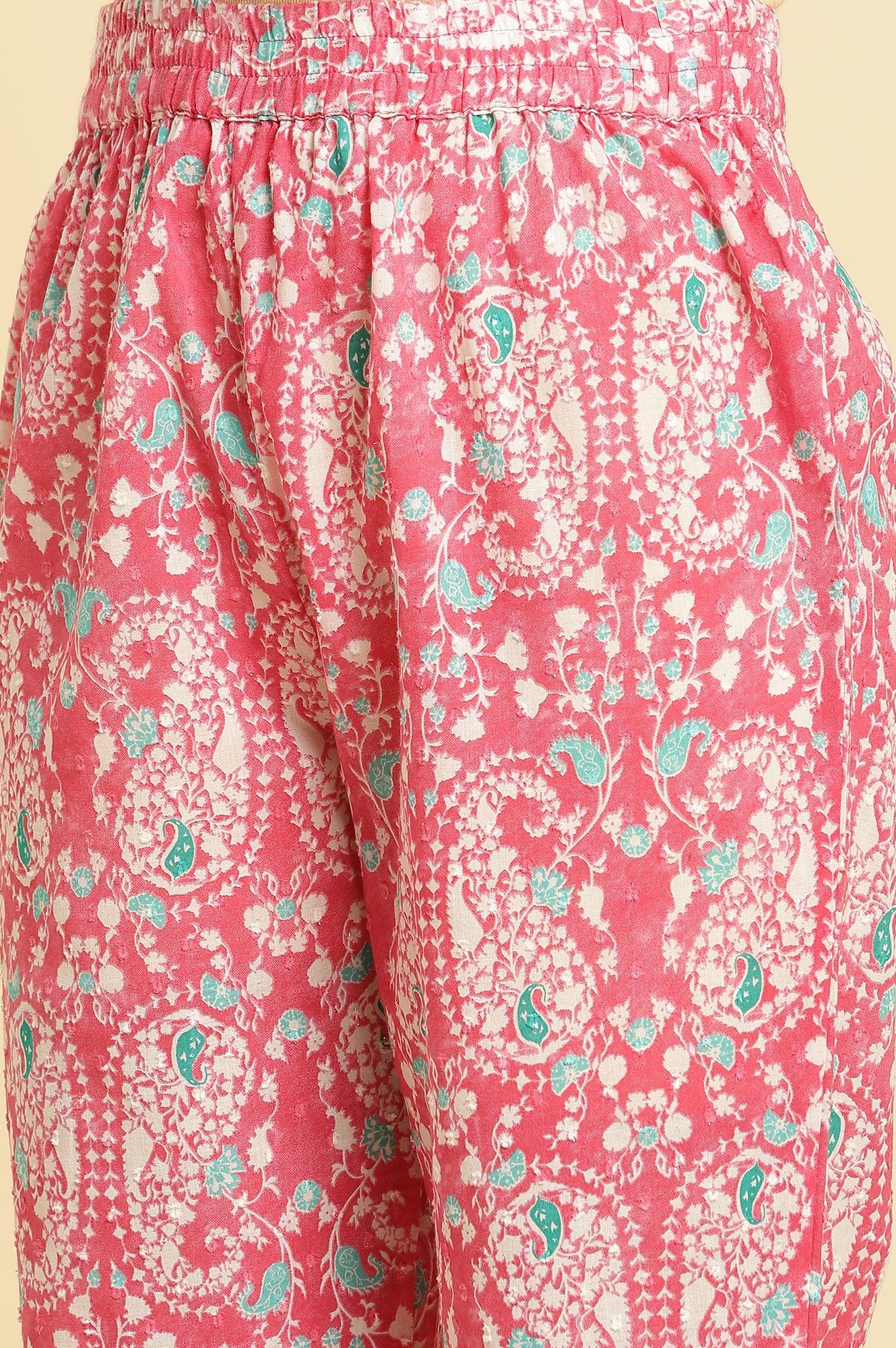 Pink Printed Straight Kurta And Pants Co-Ord Set - wforwoman