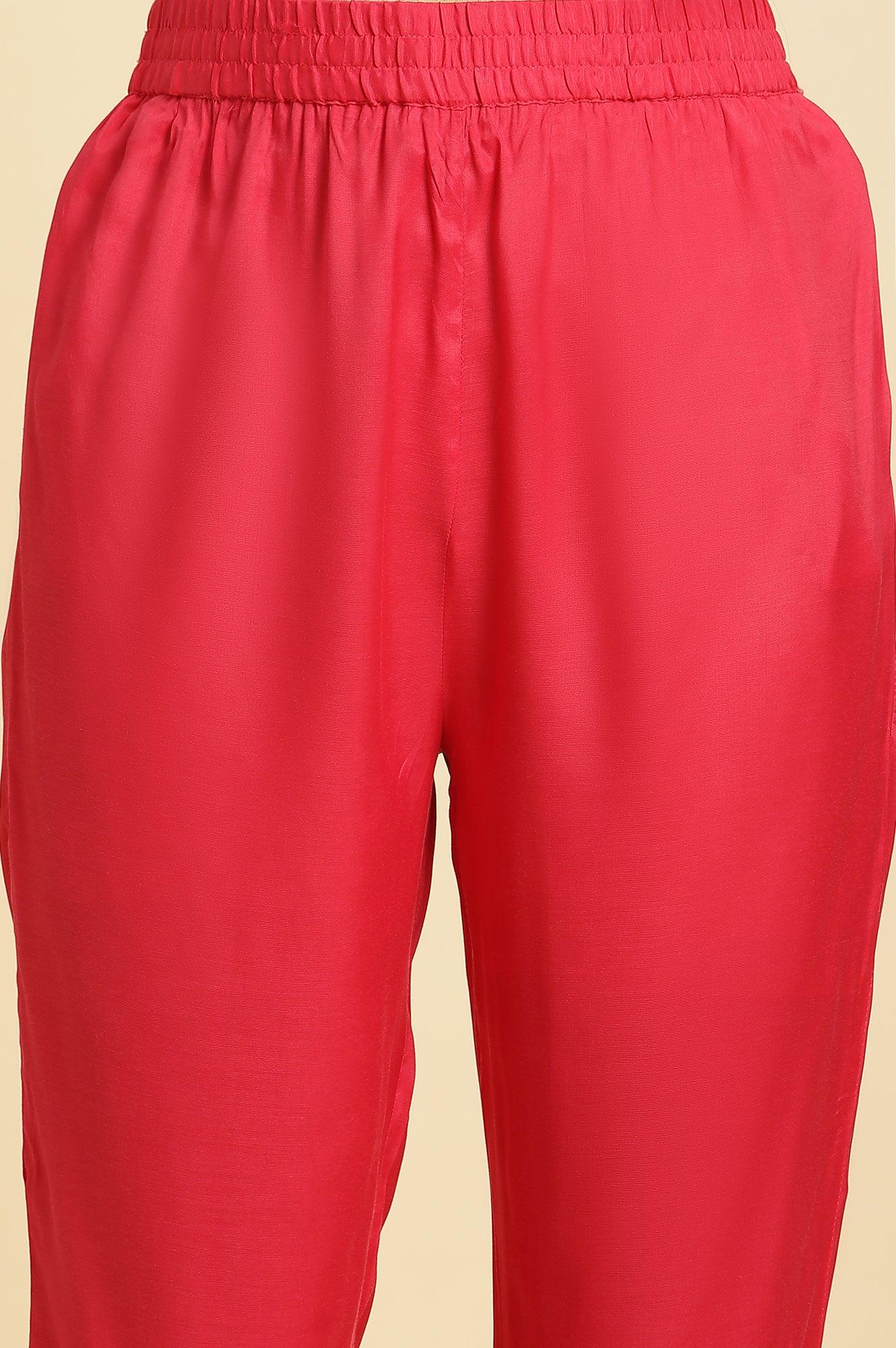 Pink Lace Work Kurta, Pants And Dupatta Set - wforwoman