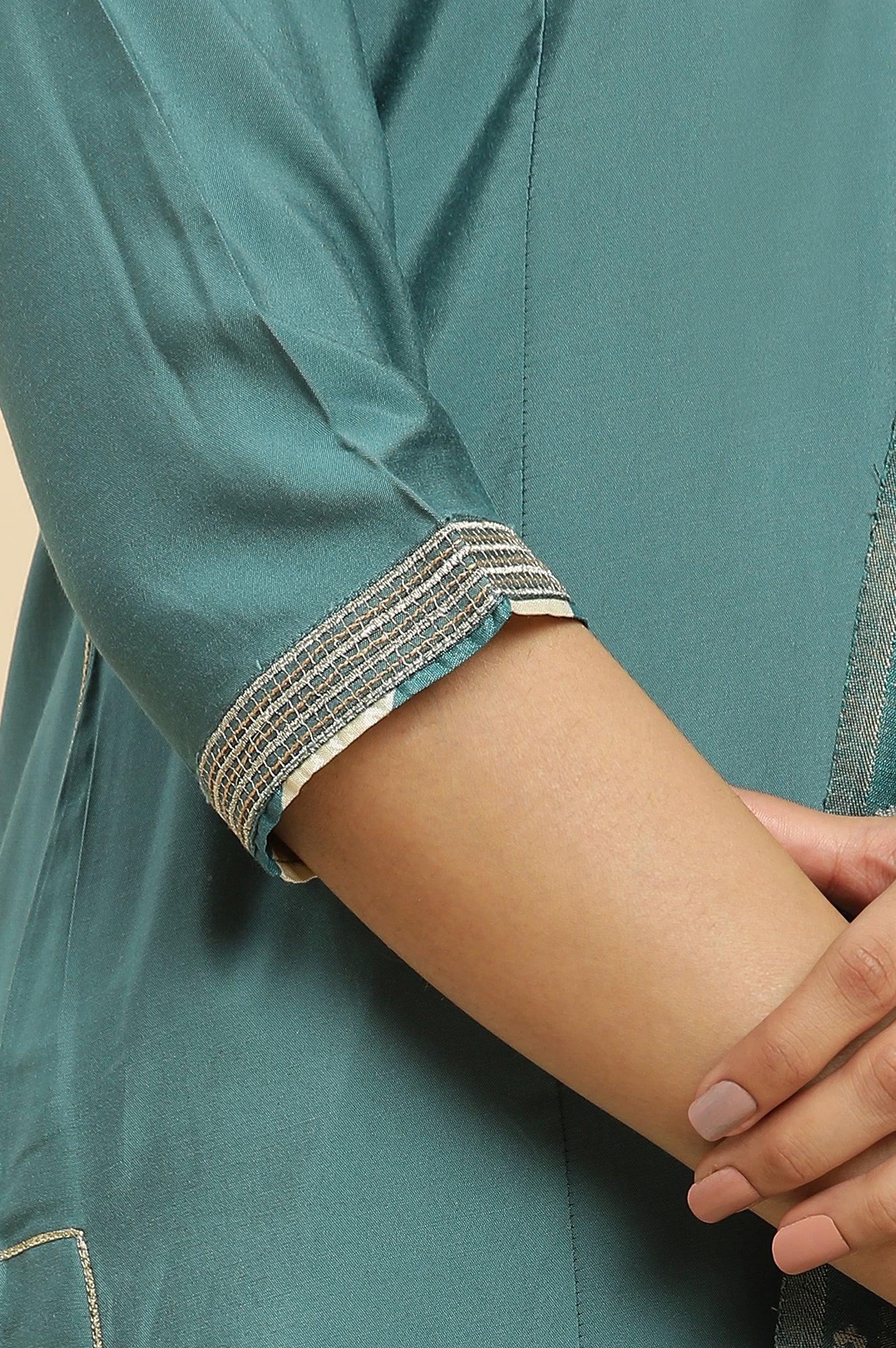 Blue Embellished Kurta, Pants And Jacquard Dupatta Set - wforwoman