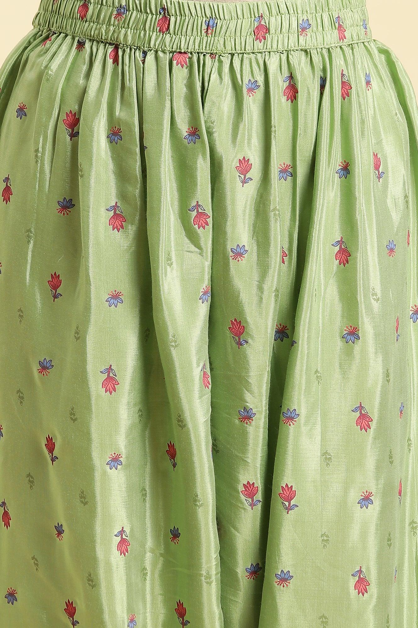 Green Embroidered Kurta, Salwar And Pink Chiffon Dupatta Set - wforwoman