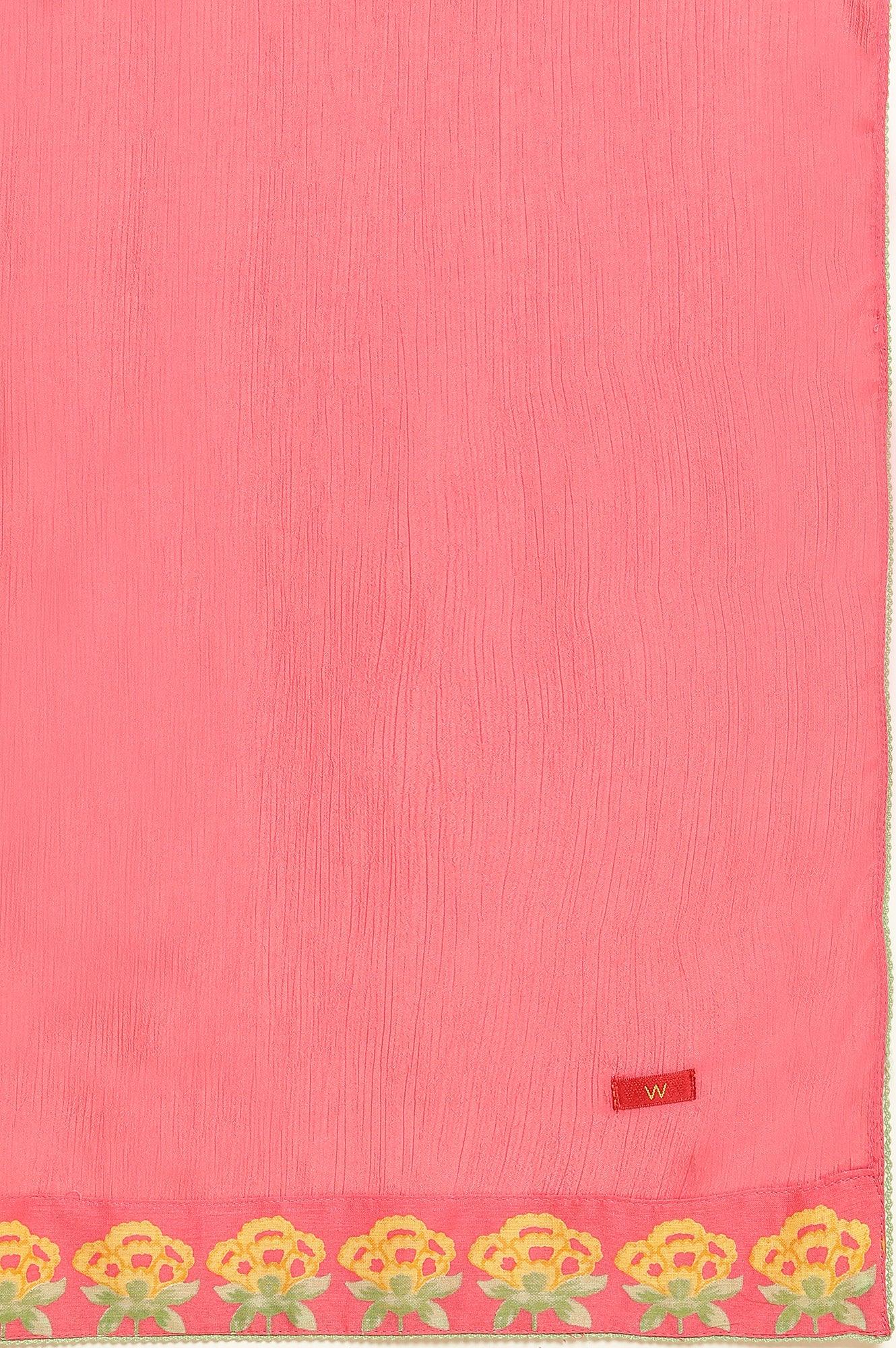 Red Chintz Gathered Kurta, Pants And Dupatta Set - wforwoman