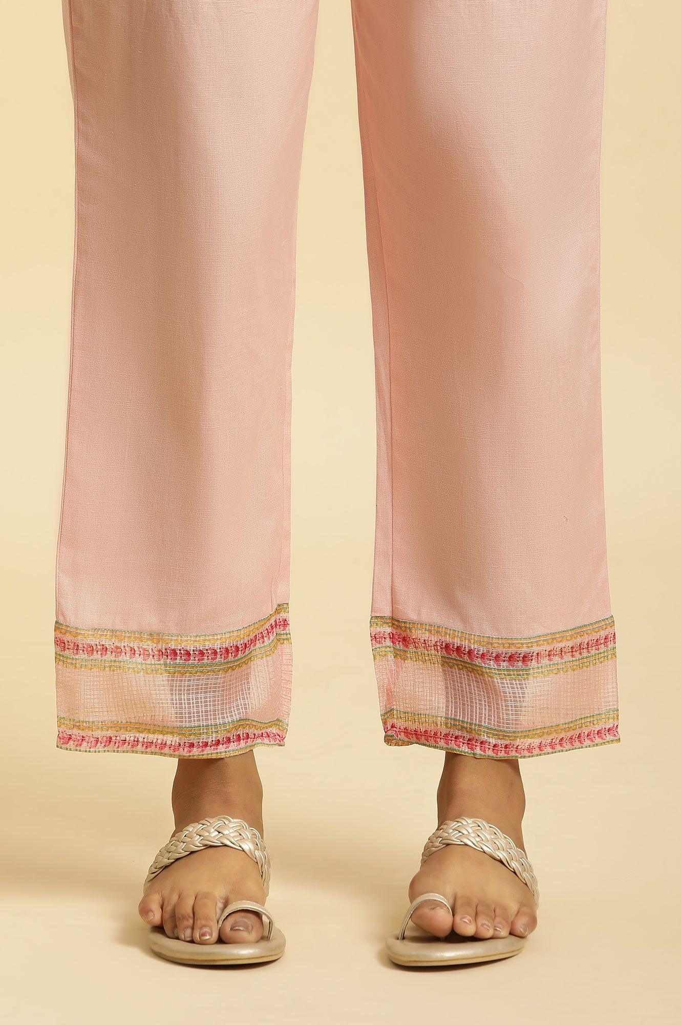 Pink Floral Motif Panelled Kurta And Pants Set - wforwoman