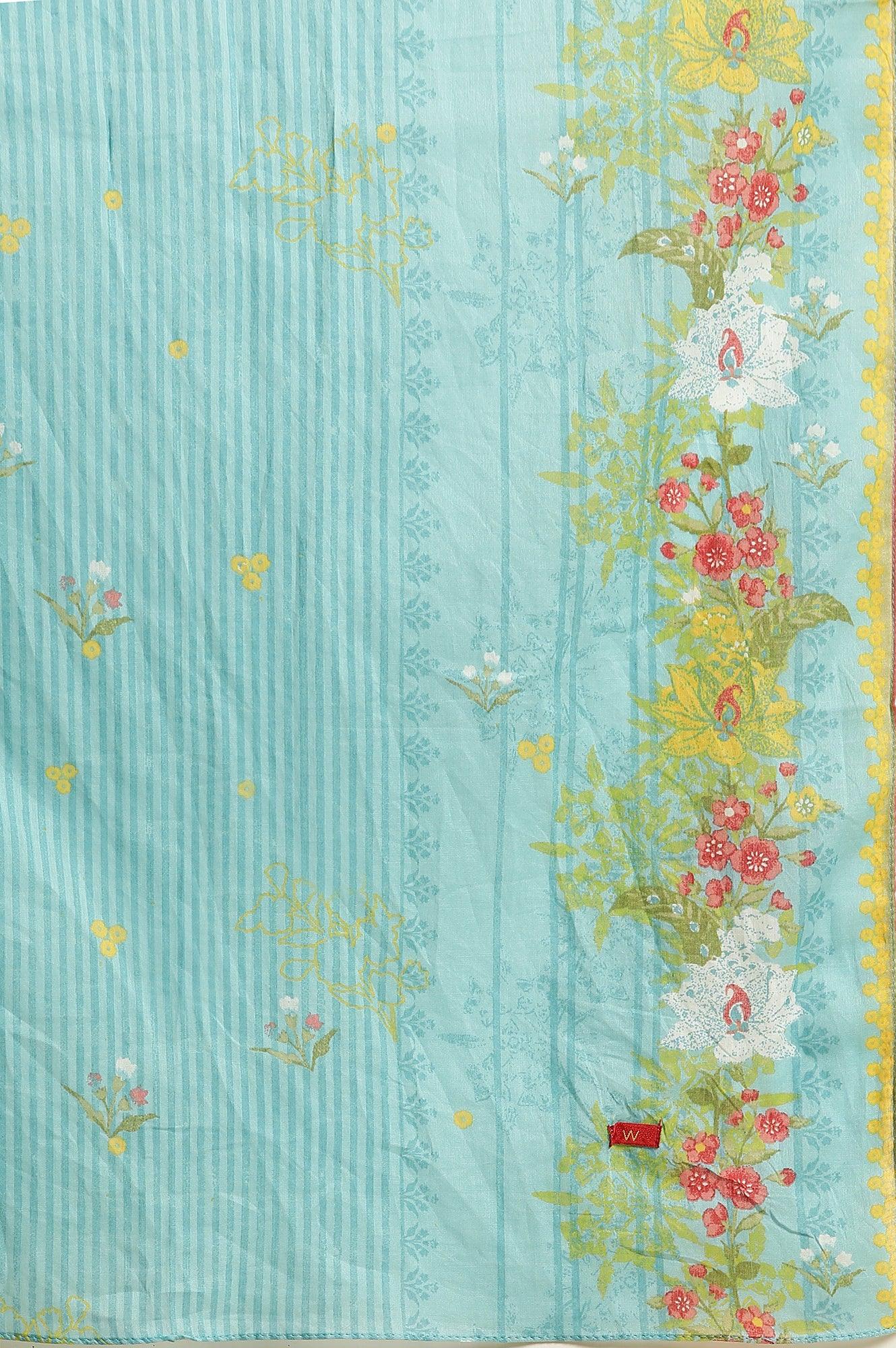 Blue Floral Printed Kurta, Pants And Dupatta Set - wforwoman