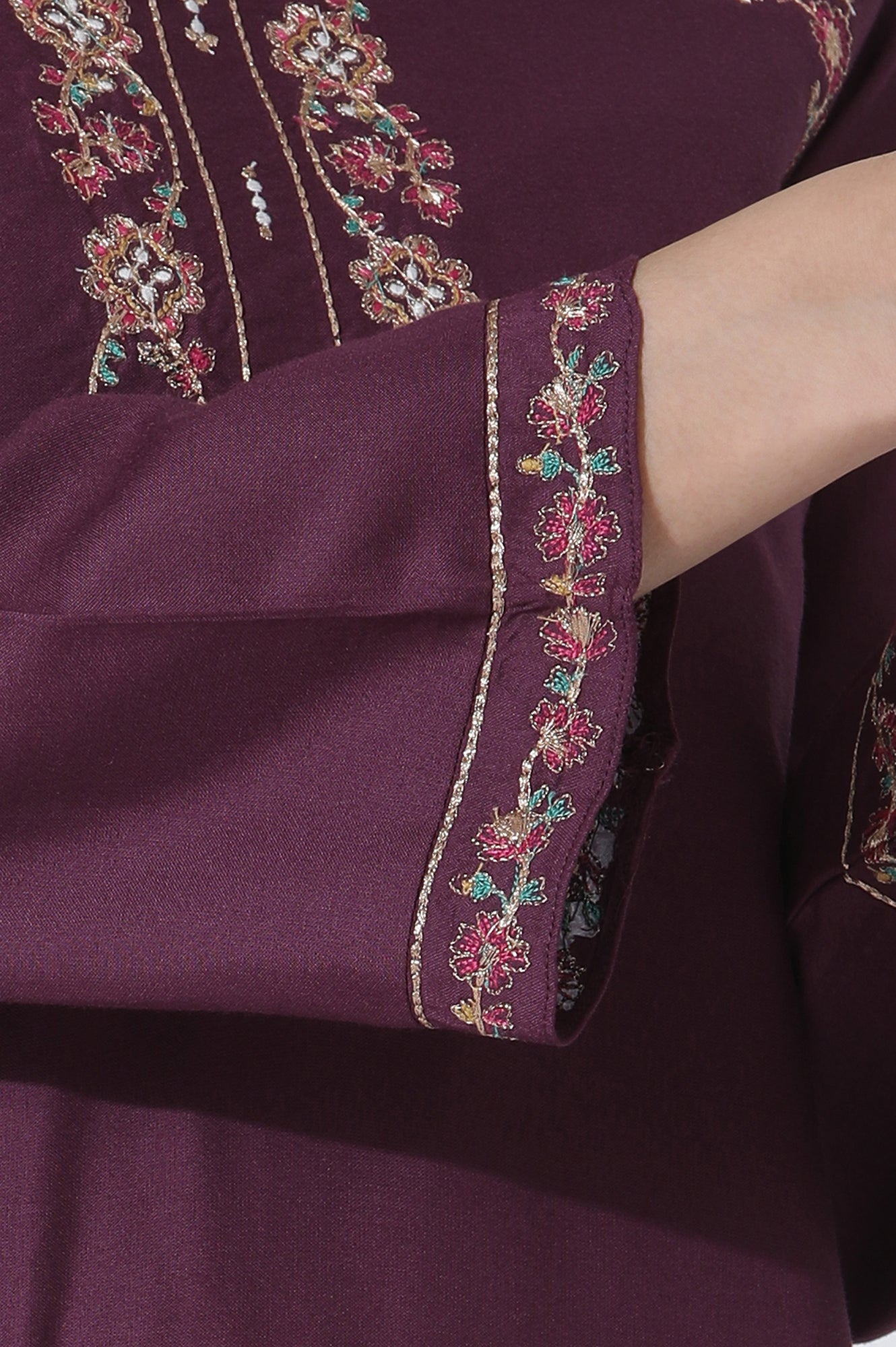 Purple Embroidered Kurta And Pants Set - wforwoman