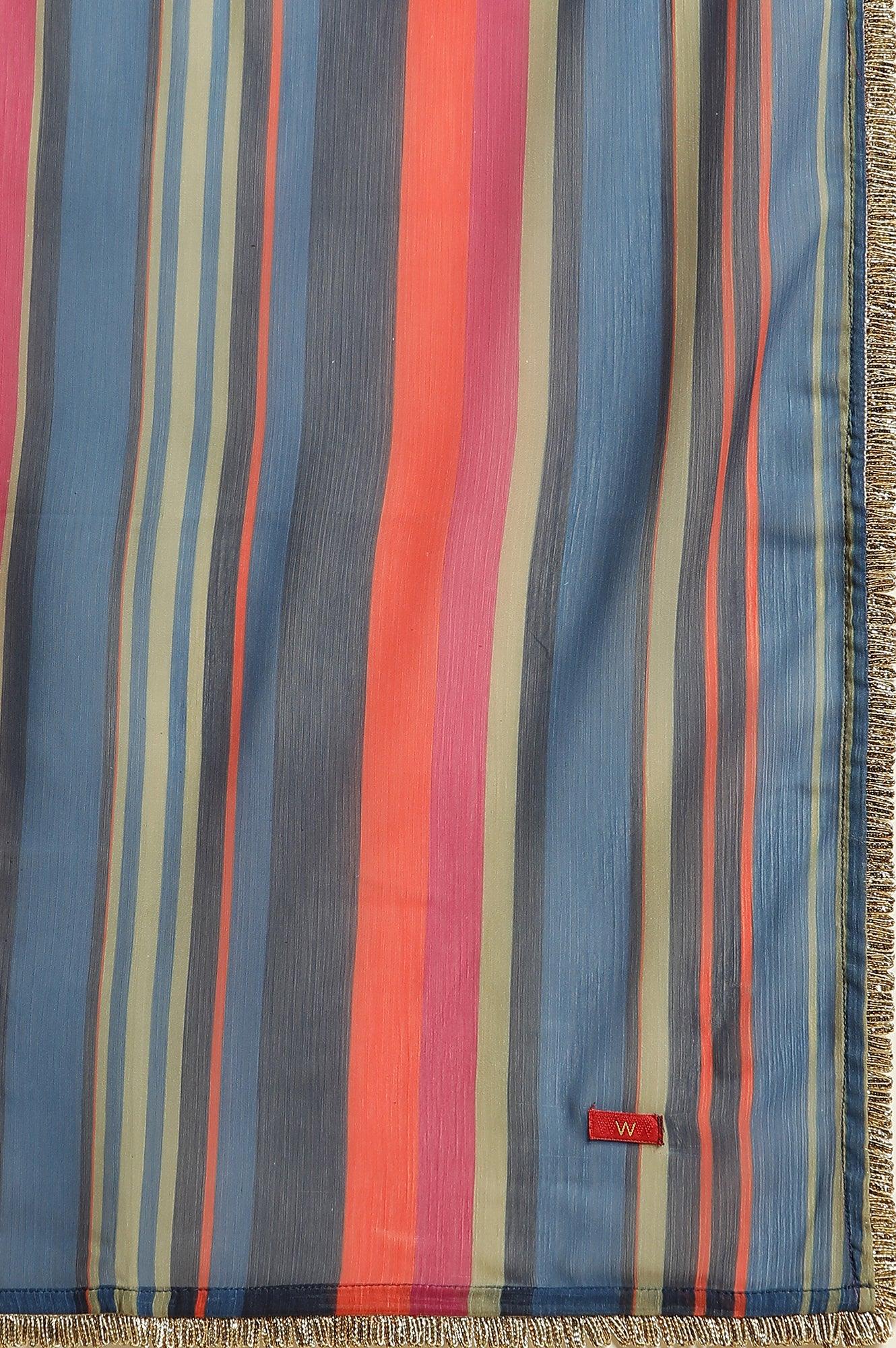 Navy Blue Floral Printed Kurta, Straight Pants And Dupatta Set - wforwoman