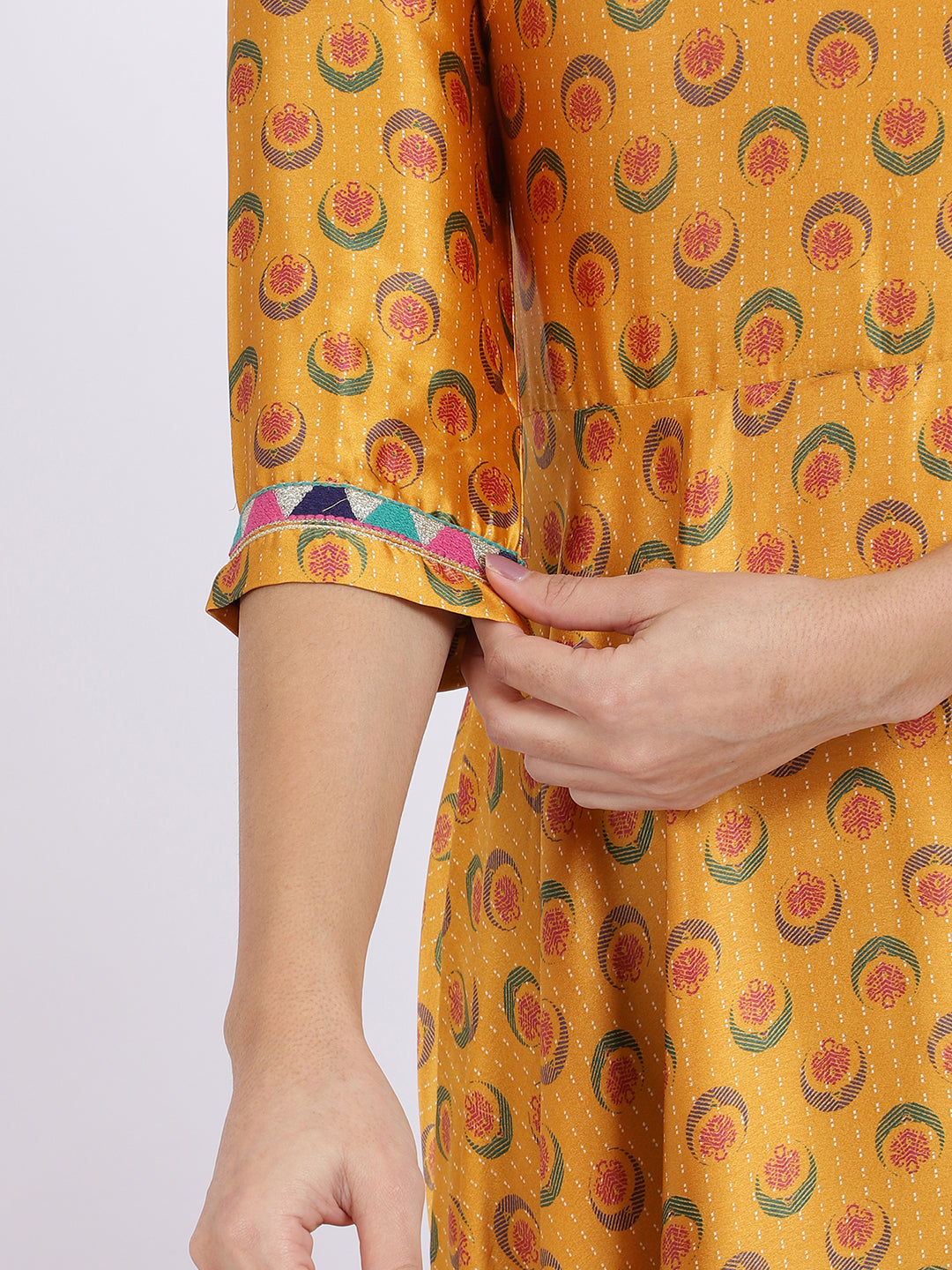 Yellow Floral Printed Satin Festive Anarkali Kurta and Leggings Set with Dupatta