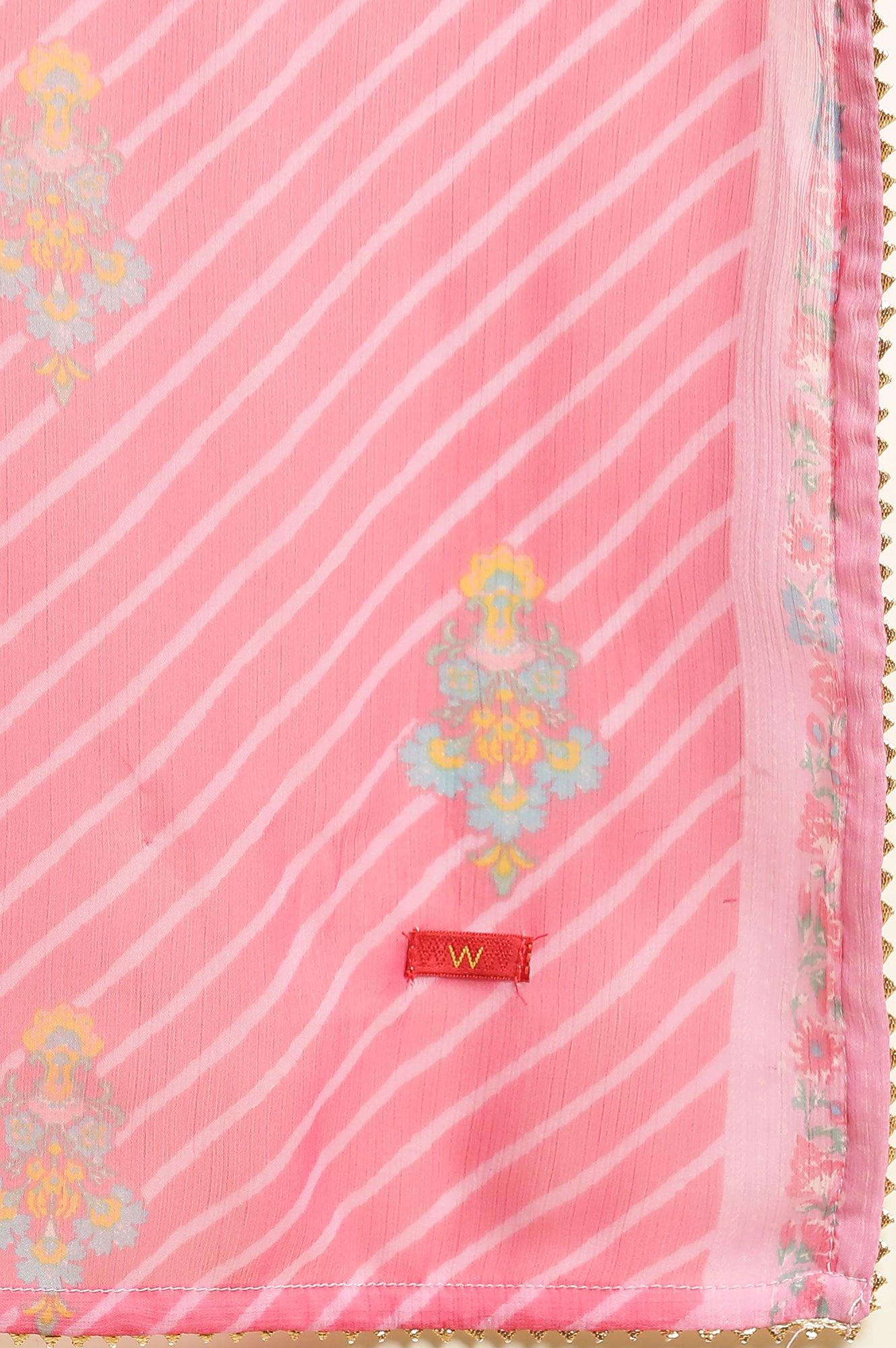 Teal Green Anarkali Printed Kurta, Tights And Dupatta Set - wforwoman