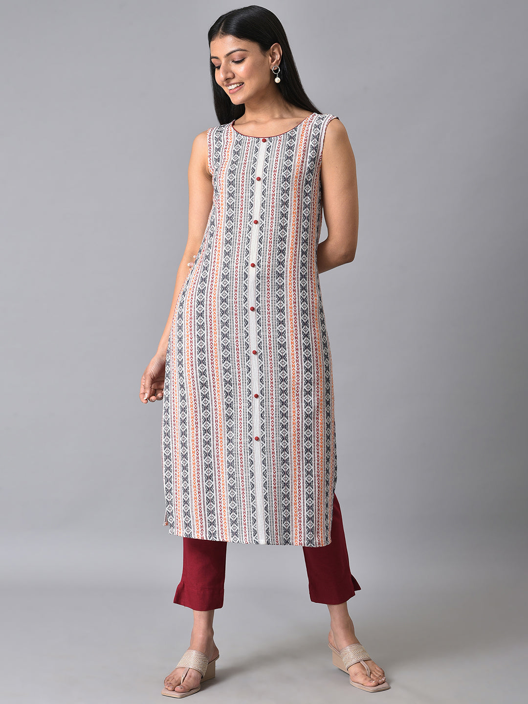 Red Solid Straight Fit Cotton Trousers With Elasticated Back