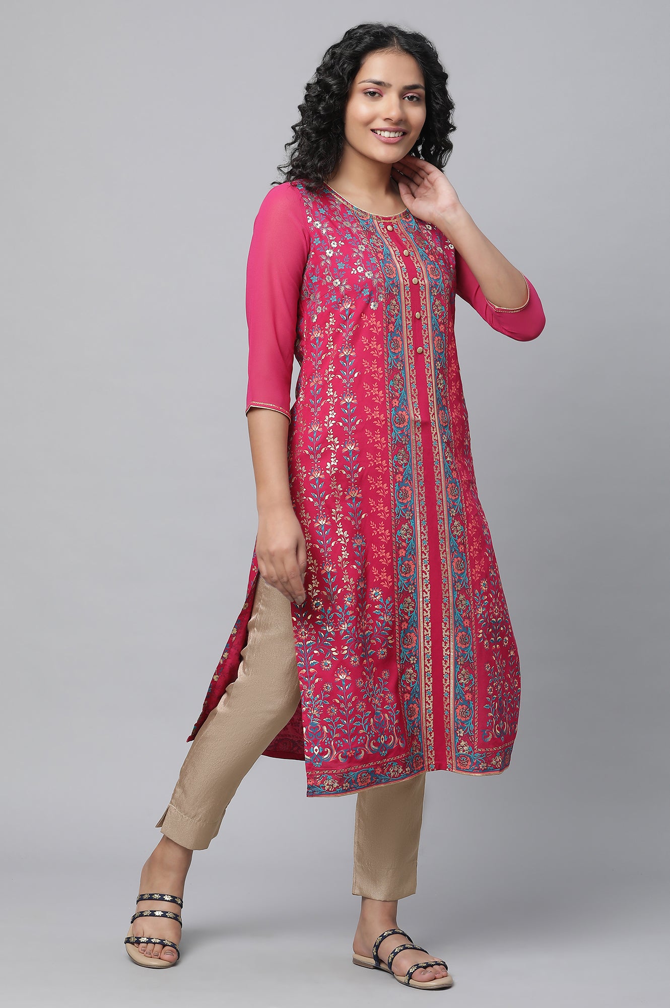 Gold Solid Straight Fit Satin Pants With Elasticated Waist