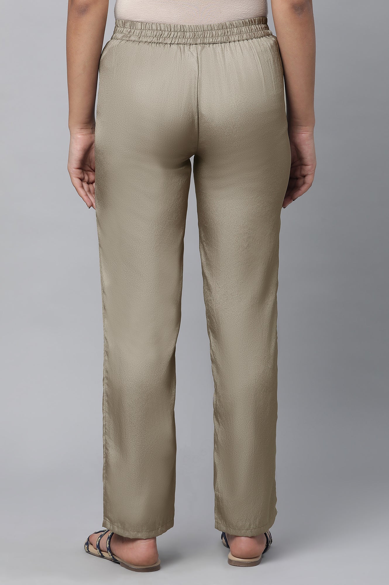 Olive Gold Solid Straight-fit Woven Pants with Side Pockets