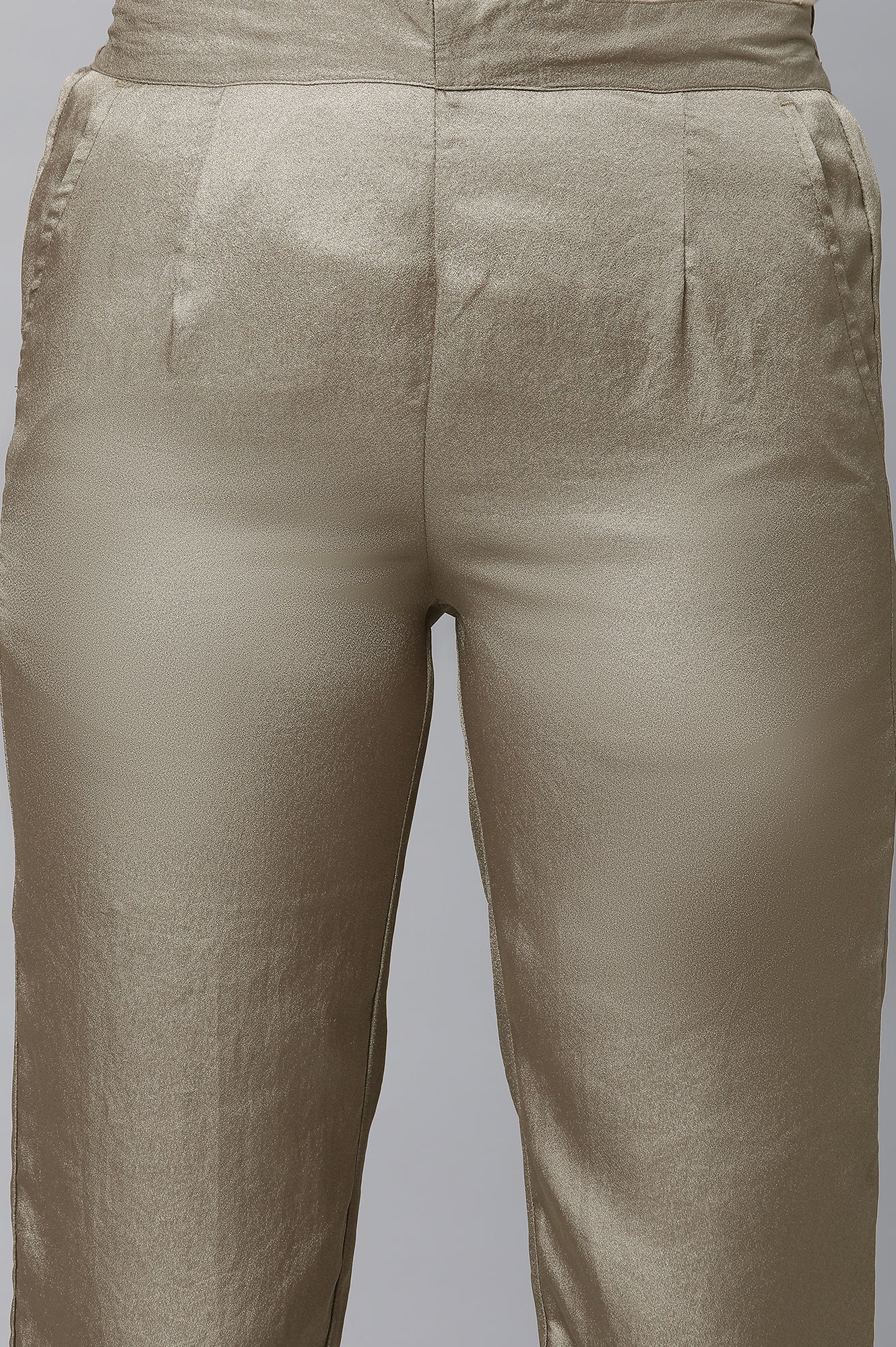 Olive Gold Solid Straight-fit Woven Pants with Side Pockets