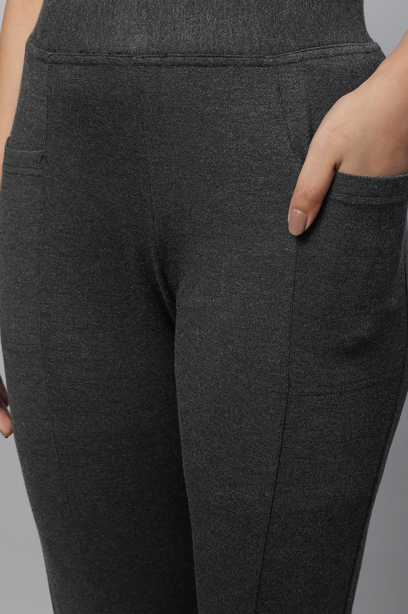 Grey Solid Skinny Fit Tights With Elasticated Waistband