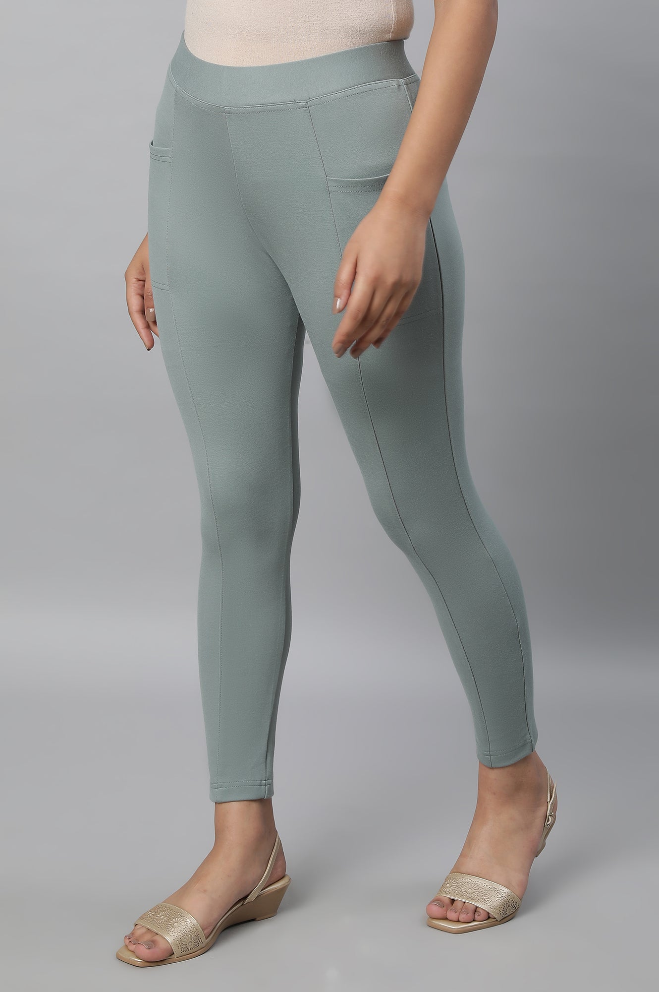 Green Solid Skinny Fit Yoga Tights With Elasticated Waistband