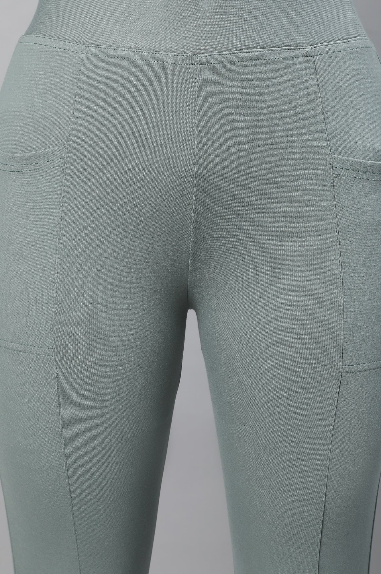 Green Solid Skinny Fit Yoga Tights With Elasticated Waistband