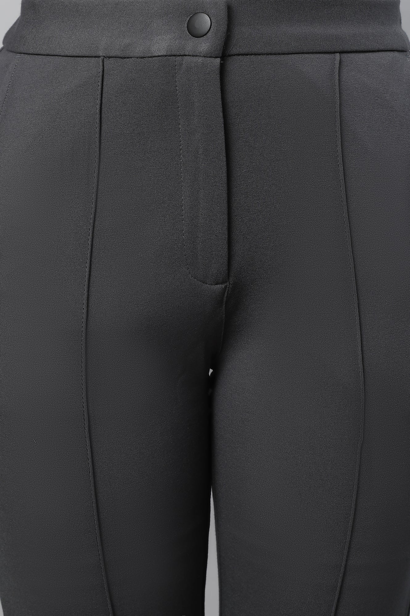 Grey Solid Straight Fit Trousers With Pintuck Detail