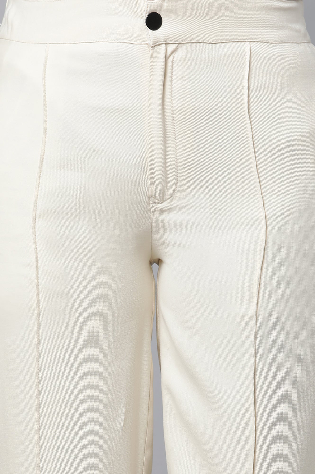 Off White Solid Straight-fit Rayon Pants with Pintuck Detail