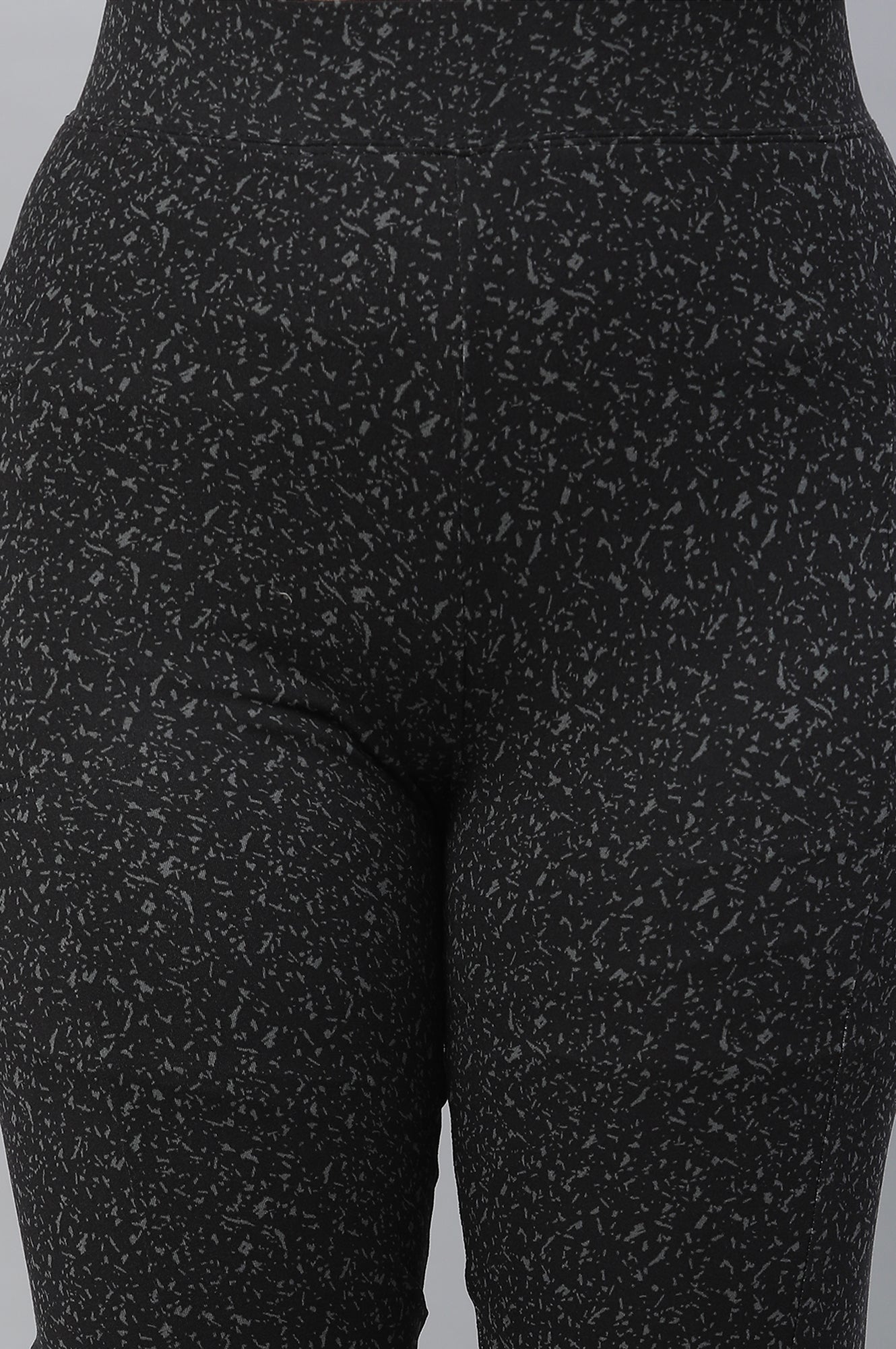 Black Printed Skinny Fit Tights With Elasticated Waist