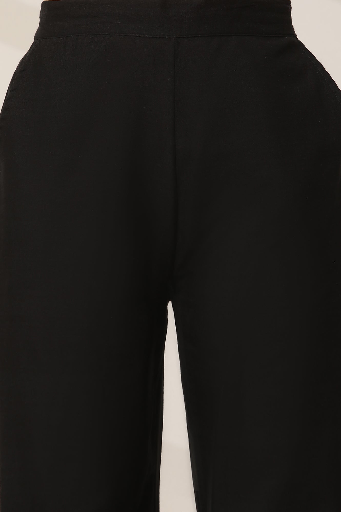 Black Embroidered Semi Flared Cotton Palazzo With Side Pockets