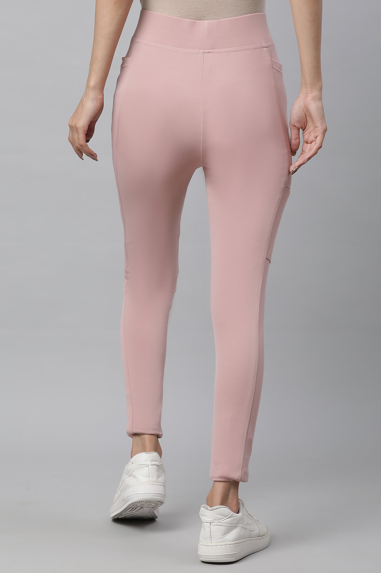 Pink Solid Skinny Fit Tights With Elasticated Waist
