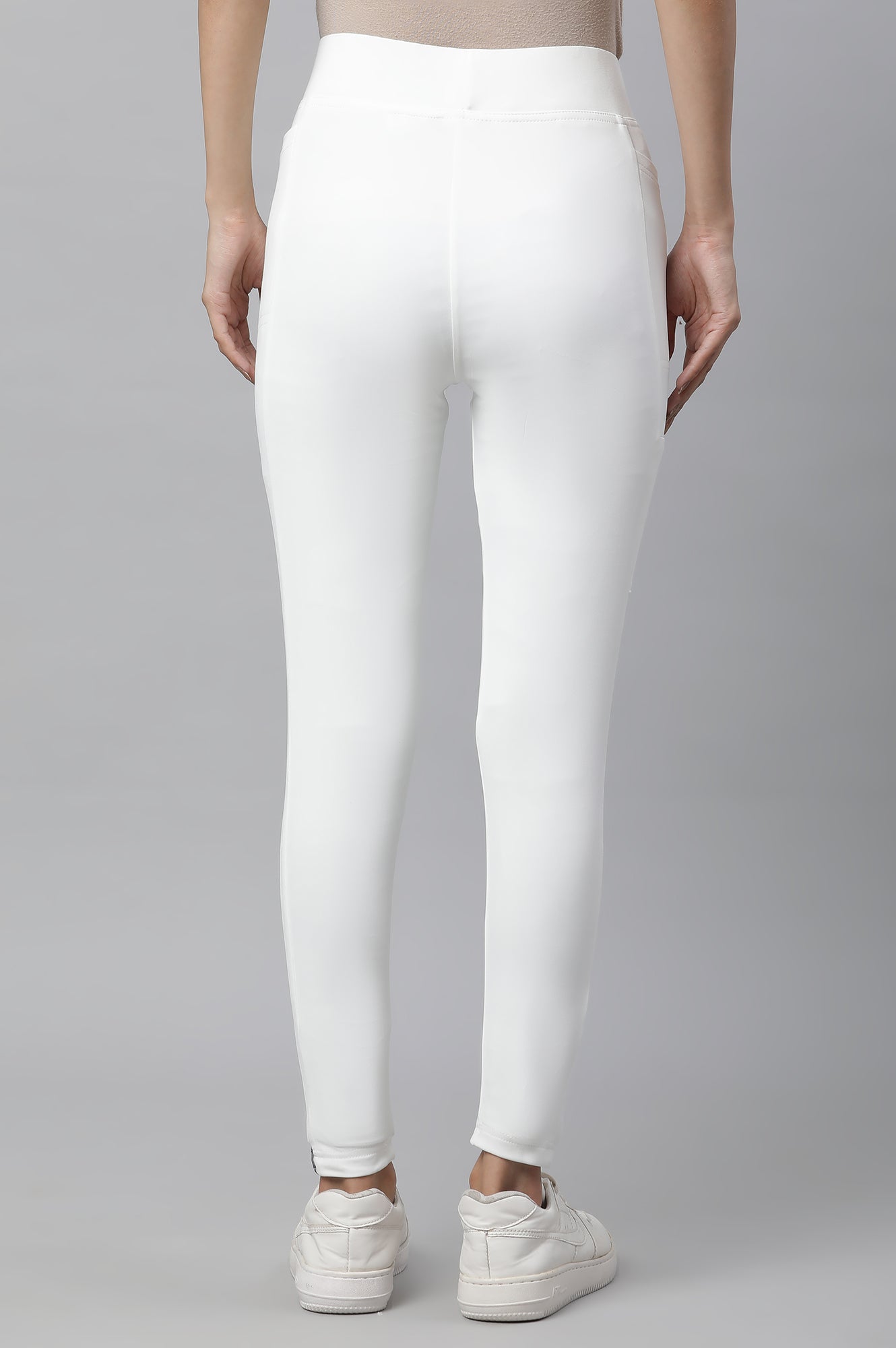 White Solid Skinny Fit Tights With Elasticated Waist