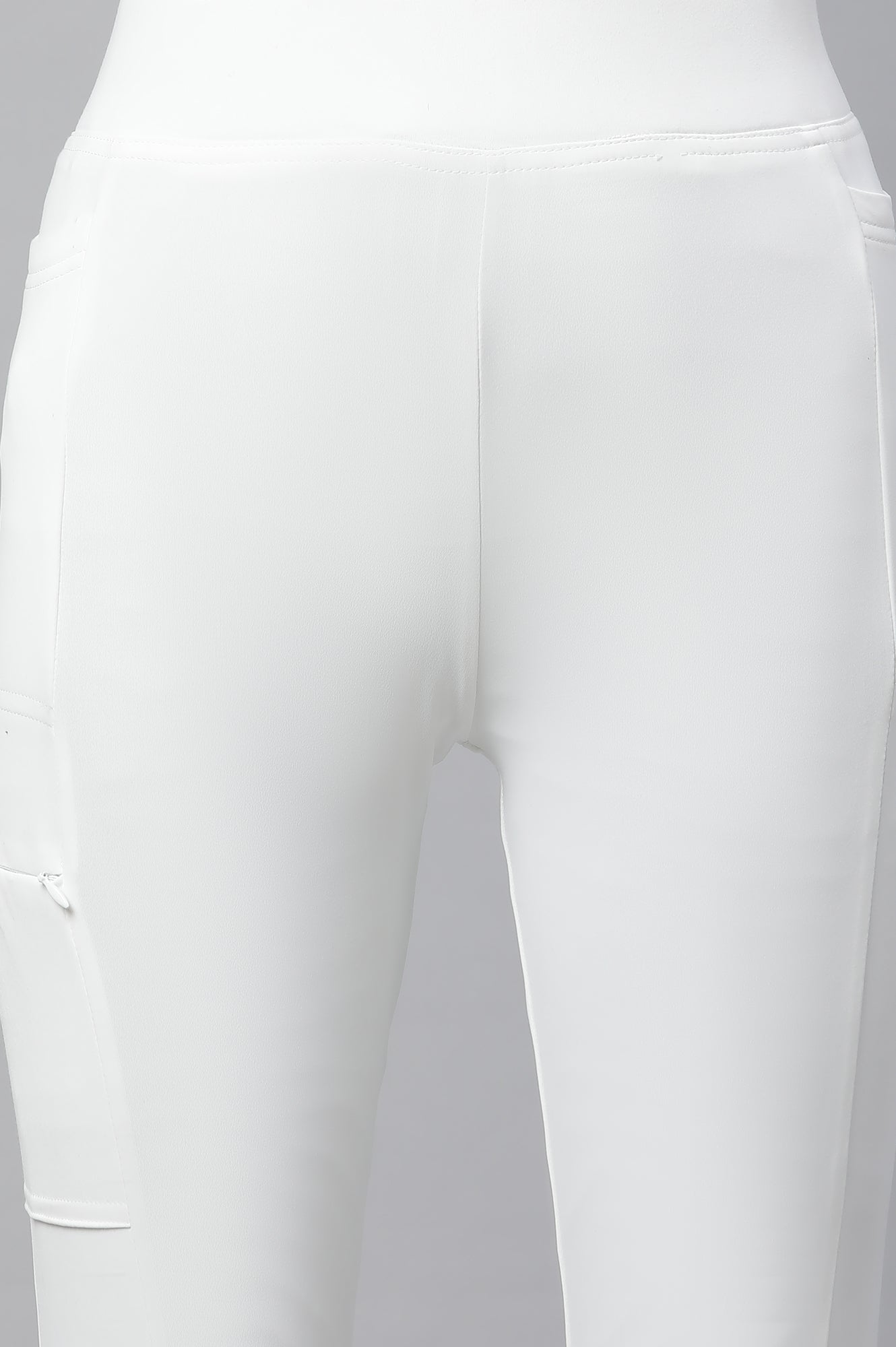 White Solid Skinny Fit Tights With Elasticated Waist